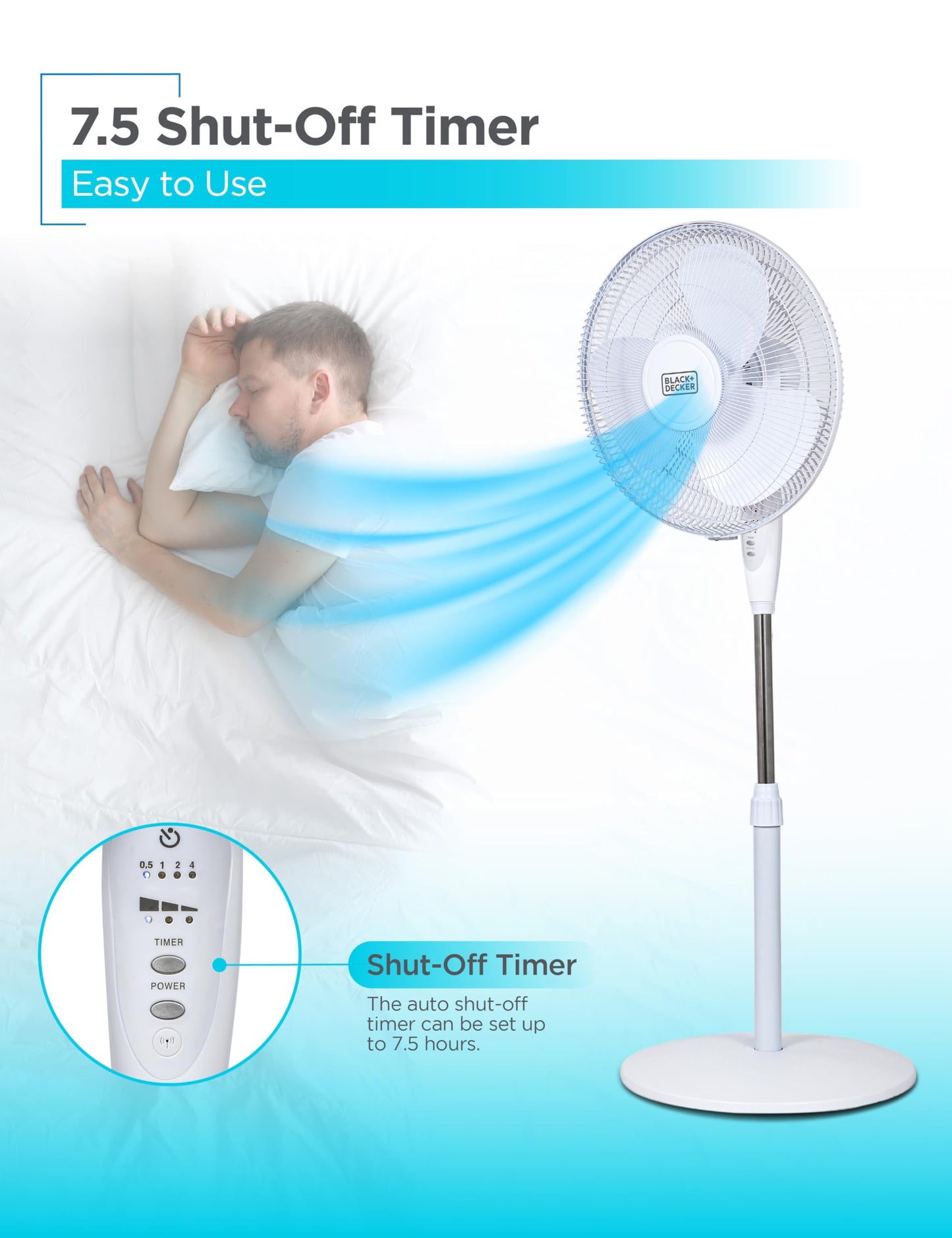 BLACK+DECKER 16" Standing Oscillating Pedestal Fan with Remote, 90-Degree Oscillation, 3 Speed Settings, Adjustable Height, Timer, 30-Degree Tilt, BFSR16W, White