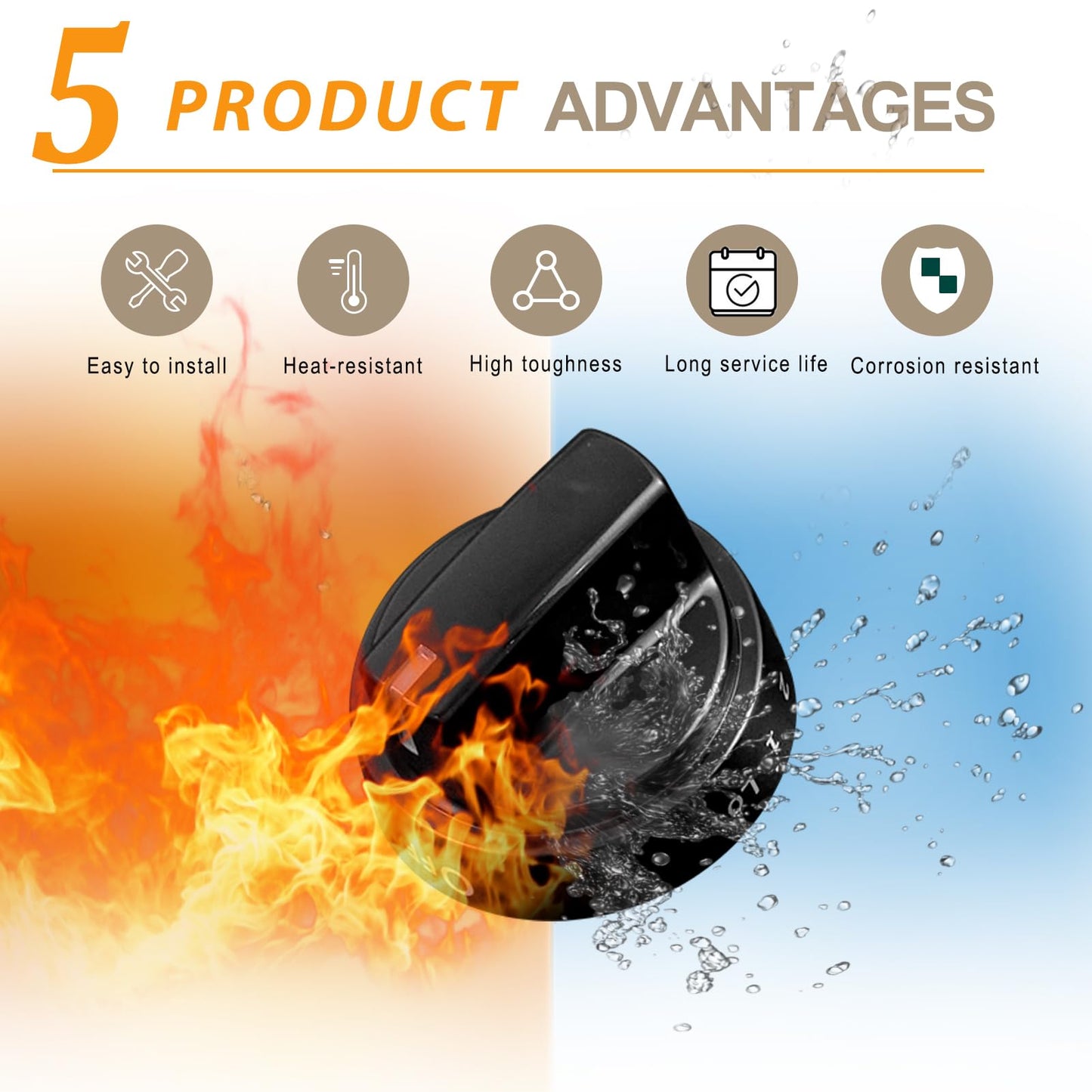 atgestore WB03X24759 Stove Knobs Replacement for GE Stove Parts KIP 5G92 222D5793 Cooktop Knobs GE Range Oven Parts Black Plastic Surface Burner Control Knob Range Burner Knobs 5 Pcs