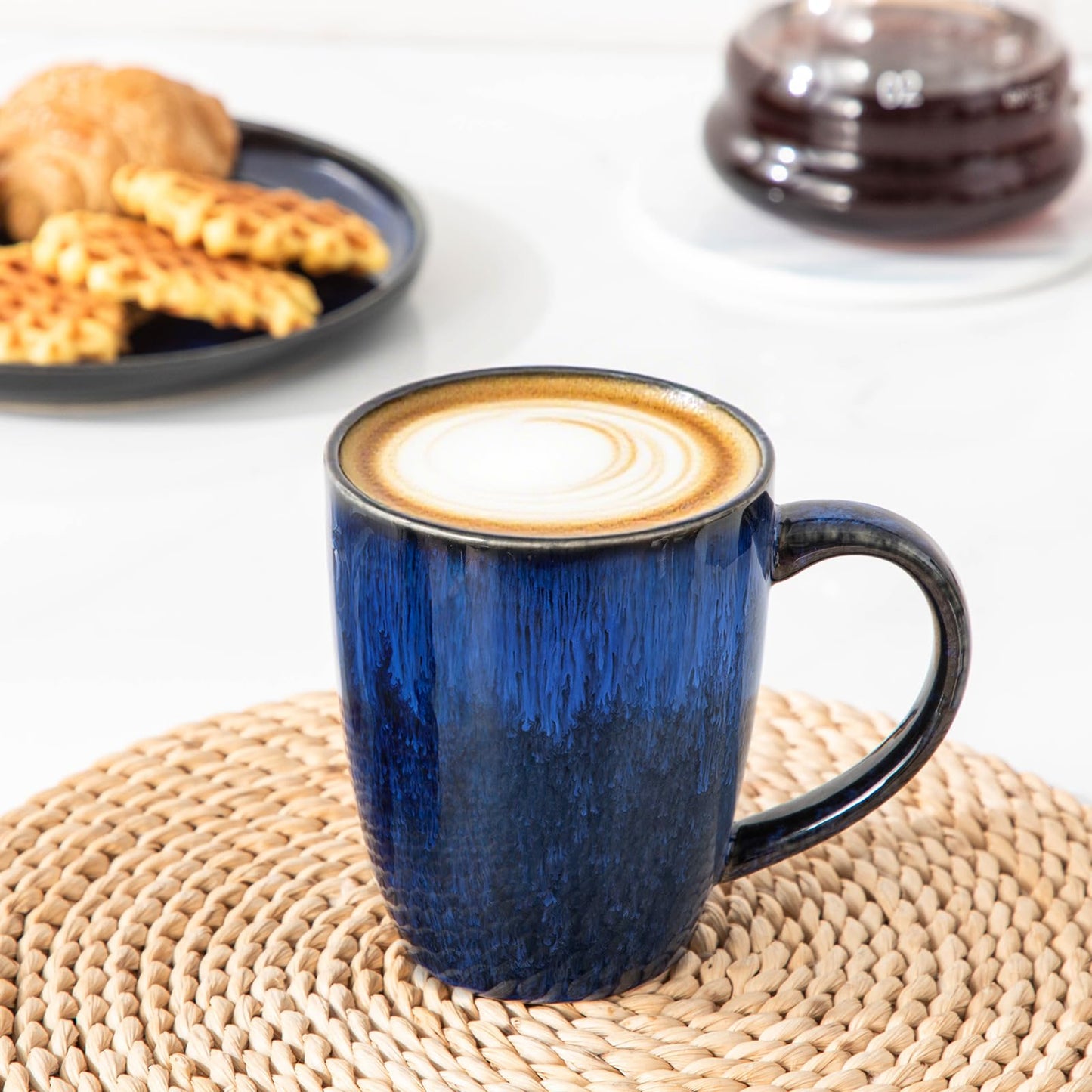 vancasso STARRY Ceramic Coffee Mug Set of 6, 16 Oz Tea Cups with Handle for Latte, Tea, Cappuccino, Milk, Cocoa, Microwave&Dishwasher Safe, Blue