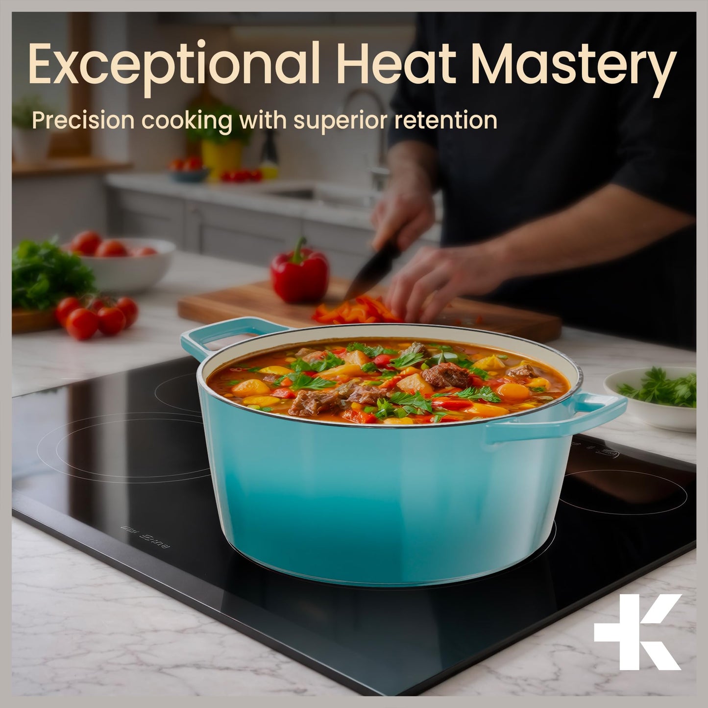 Bakken Enameled Cast Iron Dutch Oven Pot, 6QT Dutch Oven for Bread Baking, Braising & Roasting, Kitchen & Campfire Cooking, Moisture-Locking Lid, Oven Safe Up To 500°F, Works on All Cooktops, Teal