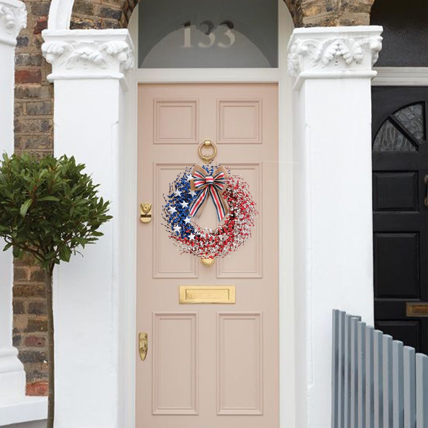 4th of July Wreath 22 inch, Patriotic Wreath for Front Door, Red White Blue American Independence Day Memorial Day Flag Day Indoor Outdoor Decor