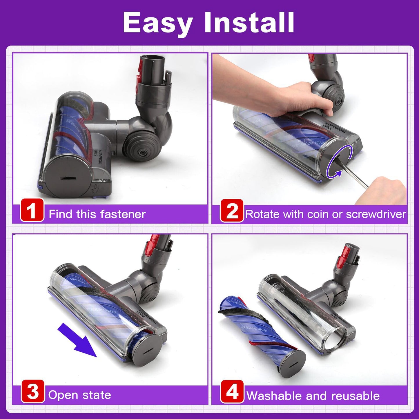 Lemige V8 V11 Vacuum Attachments Head Replacement Parts for Dyson V7 V8 V11 V15 Animal V10 Cyclone Cordless Vacuum Cleaner, Upgrade Anti-Tangle Quick Release Motor-Head Brush Roller with Power Suction
