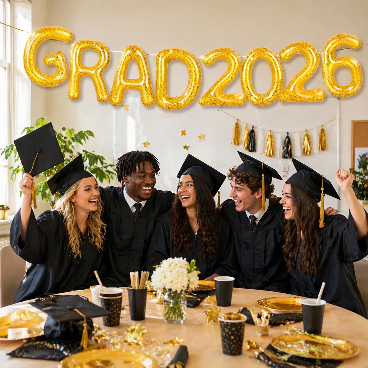 Graduation Inflatable Pool Party Decorations - 12Pcs Grad 2026 Letters 20 x 15 in Gold Pool Float & Graduation Beach Balls Congrats Sign & Grad Cap Inflatable for Class of 2026 Glitter Party Supplies