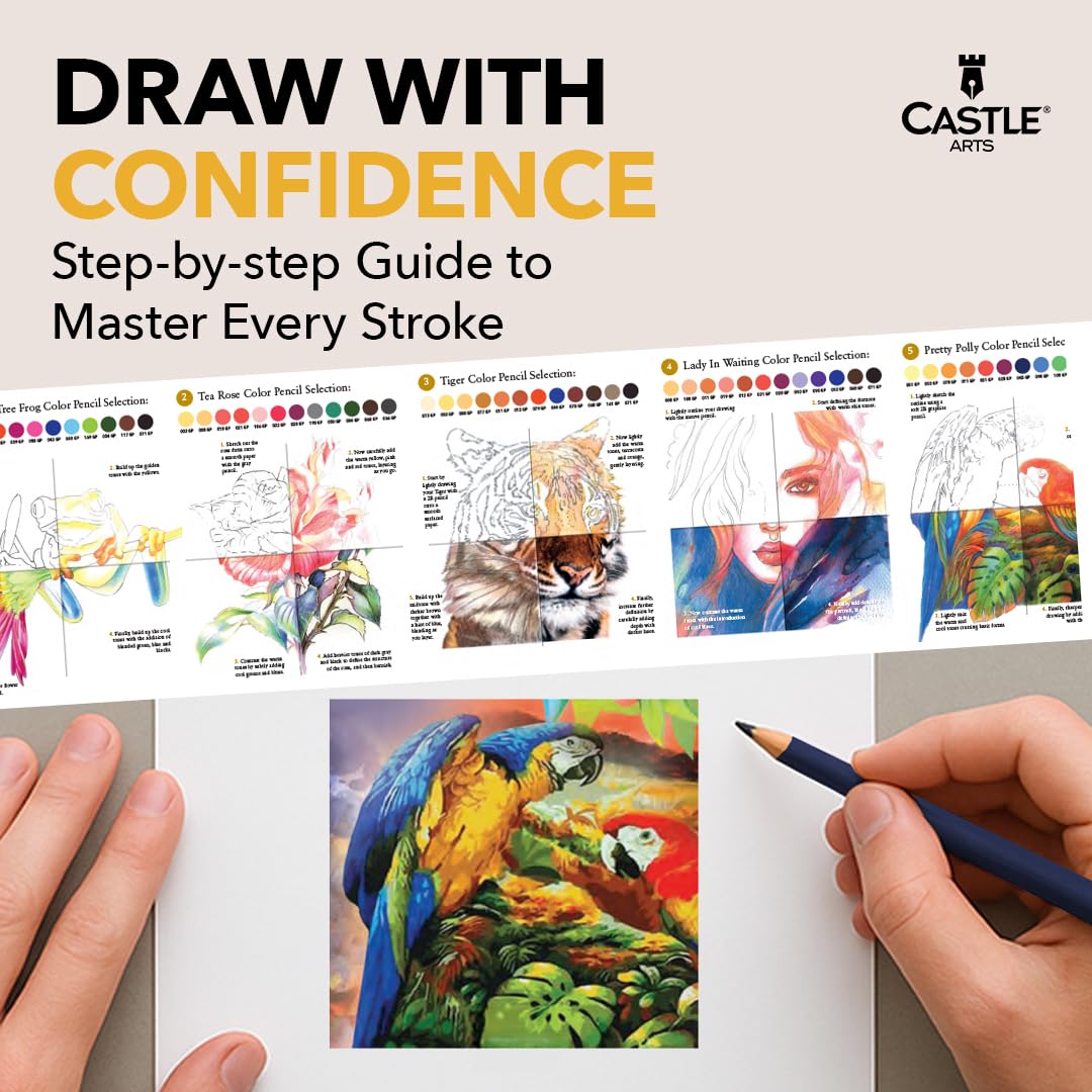 Castle Art Supplies Gold Standard 120 Colouring Pencils Set | Quality Oil-based Coloured Cores Stay Sharper, Tougher Against Breakage | For Adult Artists, Colourists | In Presentation Tin Box
