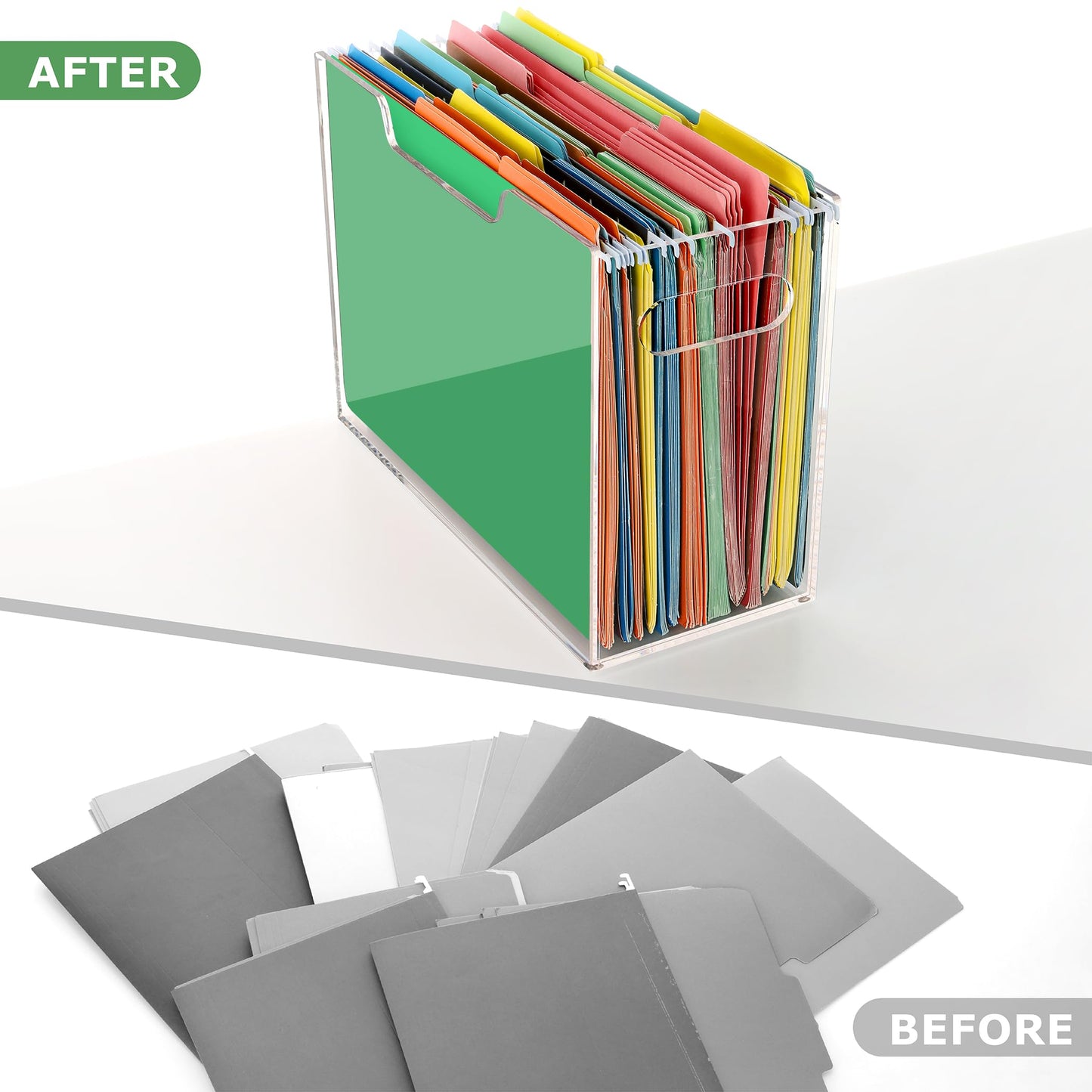 Tfirhuoe Acrylic Hanging File Folder Organizer, Letter Size Clear Filing Organizer Box with Handles, Magazine File Holder for Desk Home Office School - 1 Pack