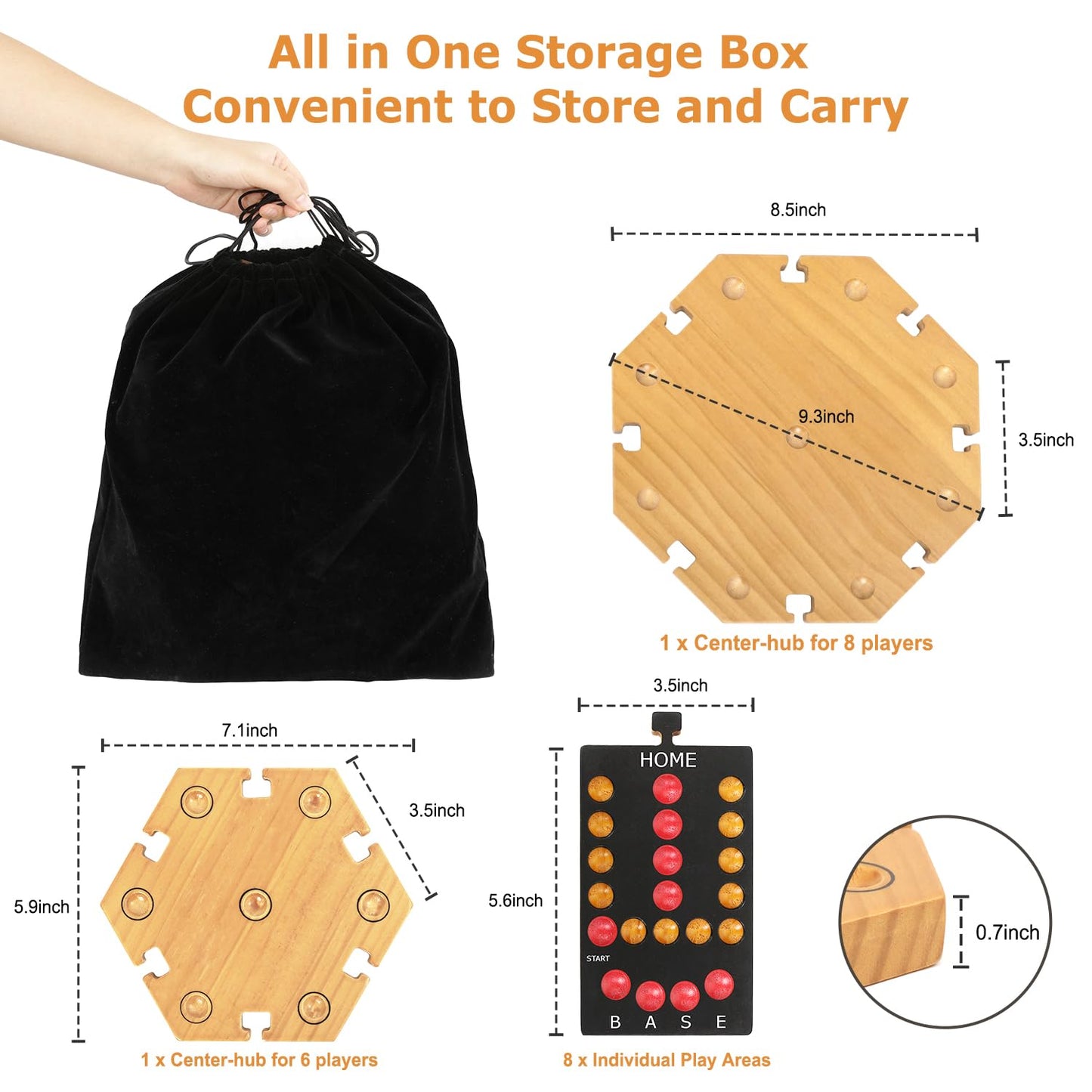 Marble Board Game,Wooden Board Game for 6-8 Players,Portable Design Marble Game with 32 Marbles 16 Dice, Family Game Night Gift for Kids & Adults