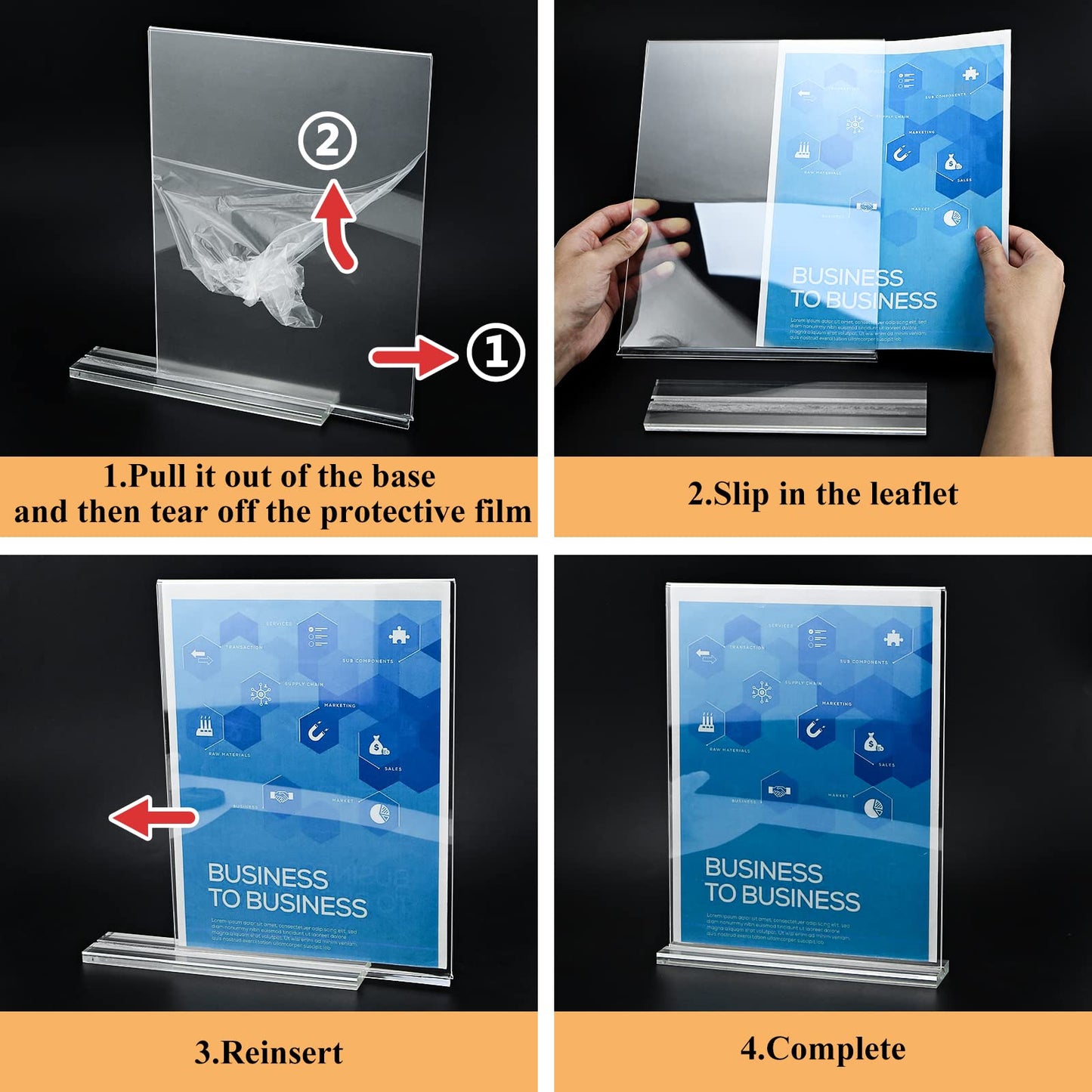 Arrobust Acrylic Sign Holder 8.5 x 11 Inches, 12 Pack Clear Display Table Top Signs Stand, Double Sided Vertical Flyer Holder ,Plastic Frames Paper Holder for Stores Home Office Menu Retail Show Fair