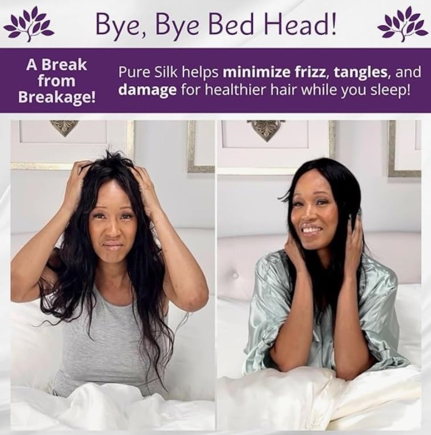 100% Pure Mulberry Silk Head Scarf | Women's Hair Wrap for Sleeping at Night | Maintains Style, Reduces Frizz, Aids Growth - Black