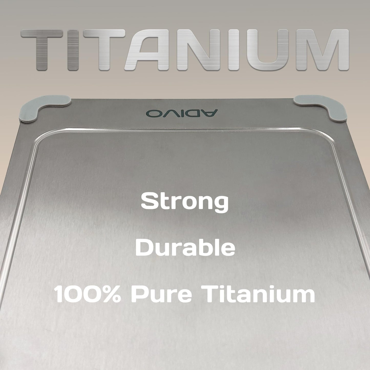 Adivo 100% Pure Titanium Cutting Board for Kitchen, Double-Sided Titanium Cutting Board with Juice Groove, Easy to Clean Metal Chopping Board for Meat Vegetables Fruit, Dishwasher Safe (15.3x11) Large