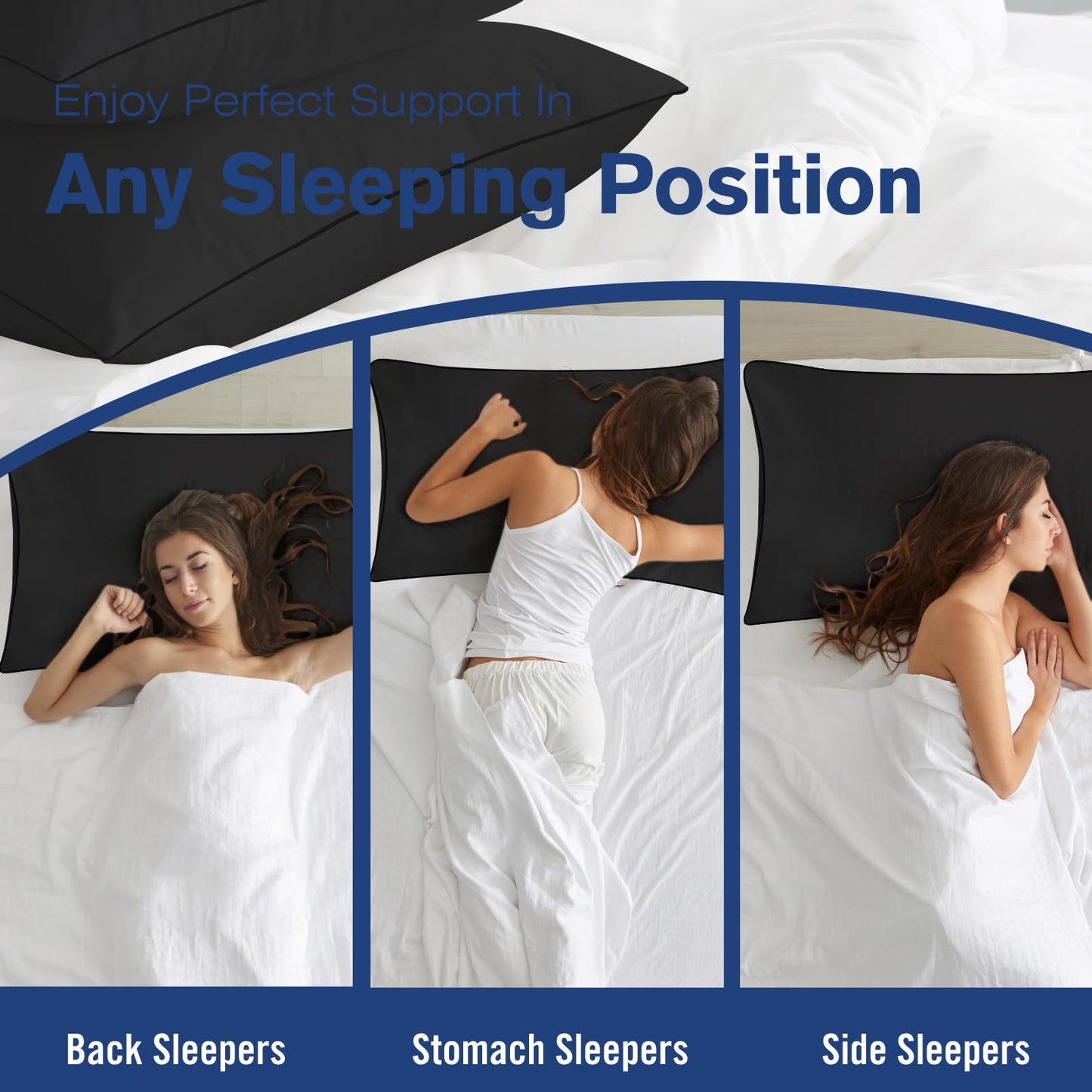 Higoom Standard Size Bed Pillows for Sleeping 4 Pack,Luxury Hotel Pillows,Comfortable and Supportive,Machine Washable,Suitable for Stomach,Back and Side Sleepers.(Black)