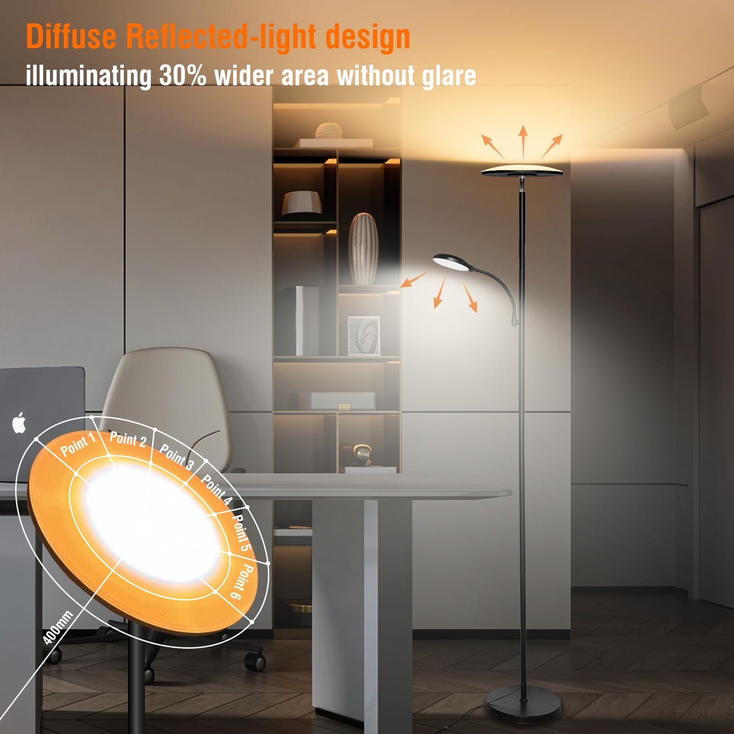 marctronic Floor Lamps for Living Room, 44W/4500LM Super Bright 2 in 1 LED Floor Lamp with Remote, Stepless Dimmable, 69" Tall Standing Floor Lamp with Bendable Reading Light for Bedroom Office