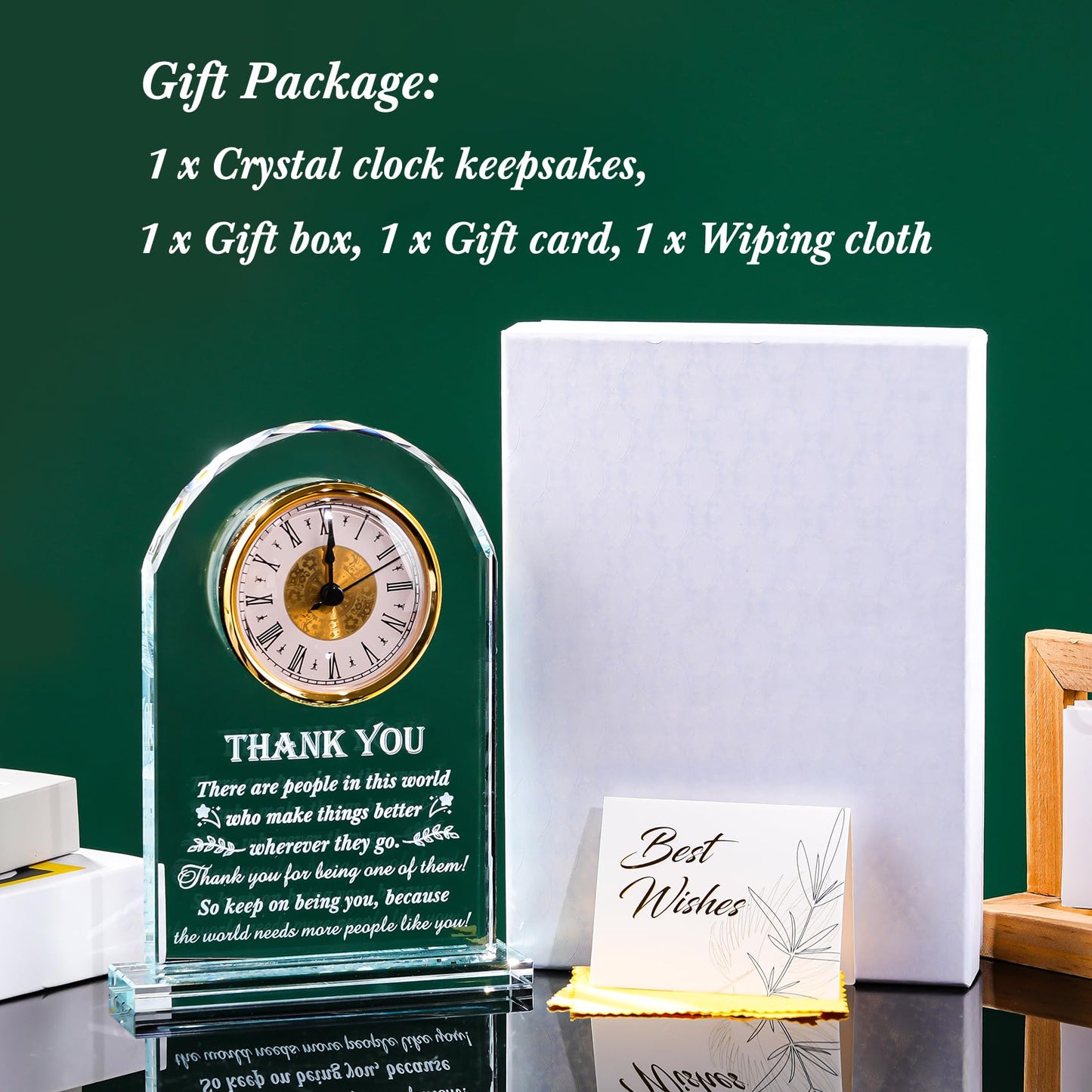 Thank You Gifts for Men Women - Appreciation Gift for Teacher Doctor Nurse Boss Coworker - Crystal Clock Inspirational Gratitude Presents for Male Leader Friends Christmas Grateful Plaque Decor