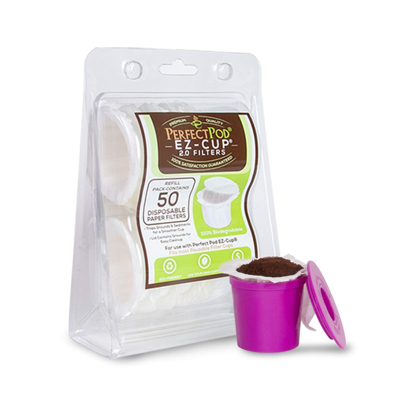 Perfect Pod EZ-Cup Disposable Paper Filters with Patented Lid Design for Reusable Coffee Pods 8-Pack (400 Filters)