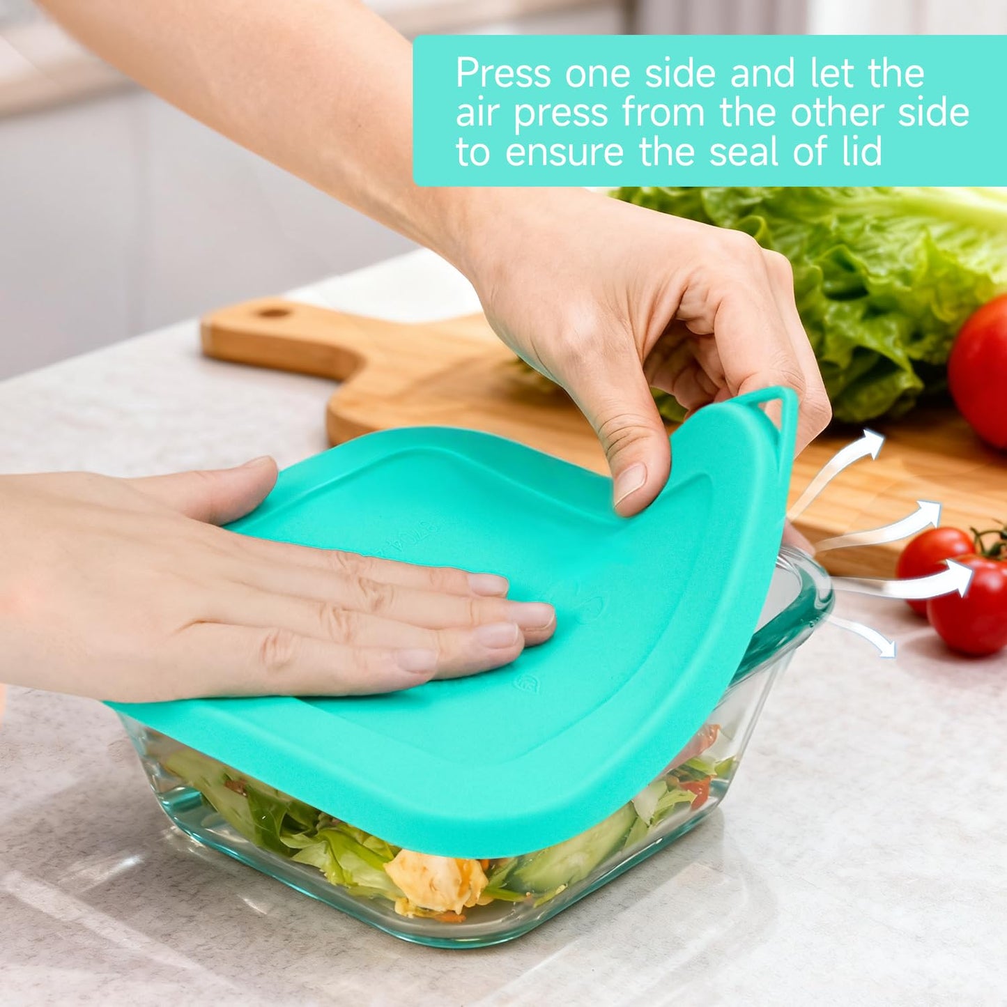 Sophico Silicone Cover Lid Replacement Only for Pyrex Freshlock and SNAPWARE 4CUP Square Glass Bowls Container Set(8704), Leakproof Lids, Dishwasher Microwave Safe 5 Pack (Container not Included)
