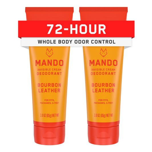 Mando Whole Body Deodorant For Men - Invisible Cream - 72 Hour Odor Control - Aluminum Free, Baking Soda Free, Skin Safe - 3 Ounce Tube (Pack of 2) - Bourbon Leather
