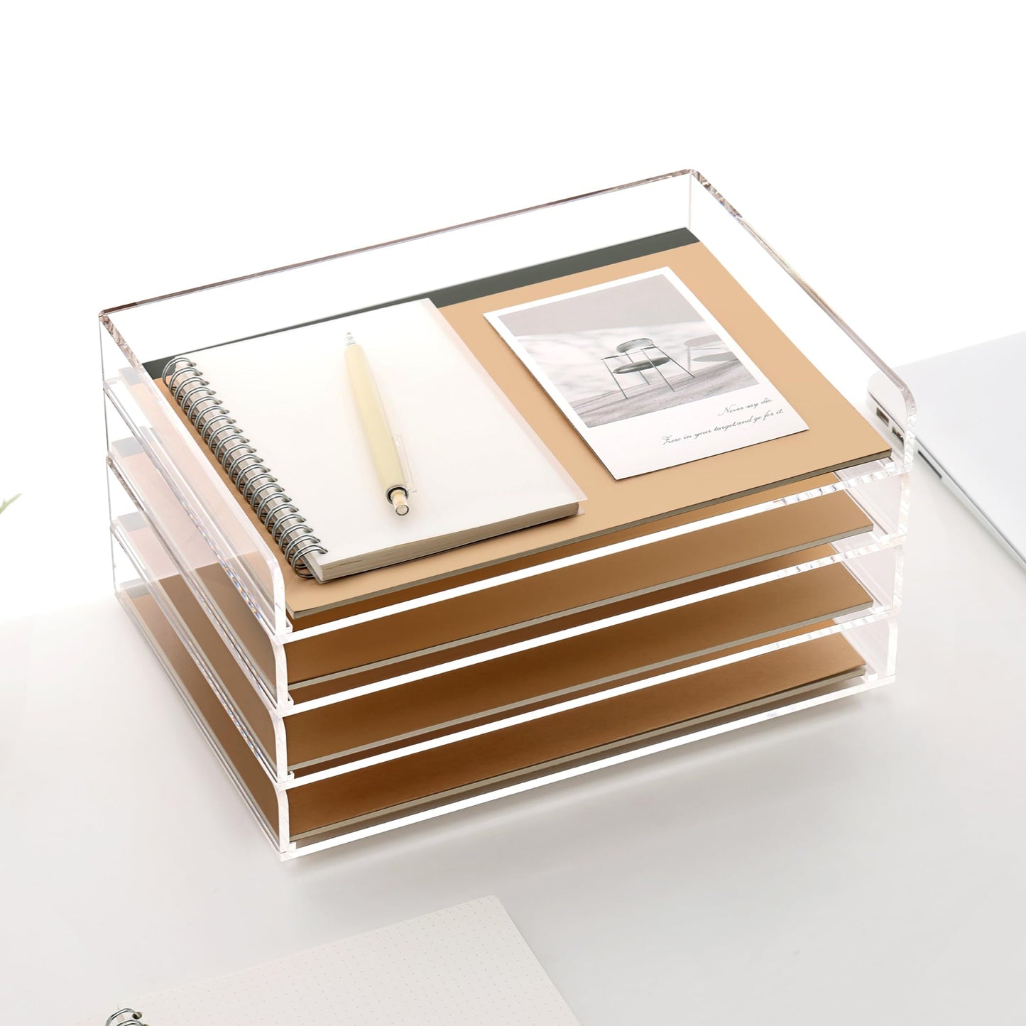 SANRUI 4 Tier Clear Desk Paper Letter Organizer Trays, A4 Stackable File Document Tray, Acrylic Desk Organizers and Accessories Sorter, Workspace Office Supplies Organizers,12.4inx8.86inx6.64in