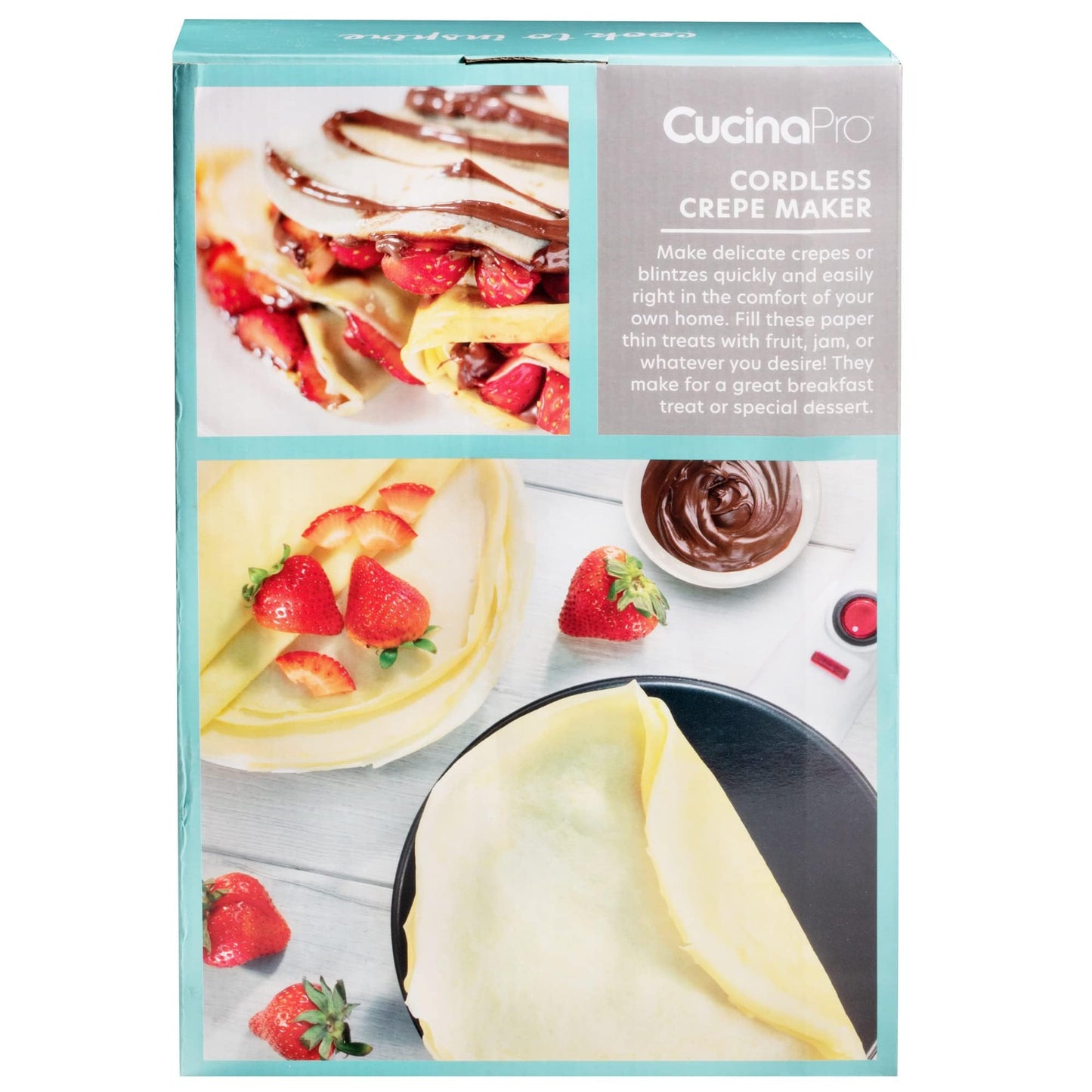 CucinaPro Cordless Crepe Maker- Breakfast Essential with Recipe Guide, Non-Stick Dipping Plate, Electric Base, Batter Spatula- Portable Hot Plate Compact Baker, Morning Brunch, Dessert Gift for Her