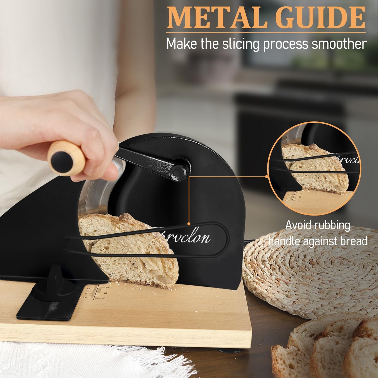 Manual Bread Slicer for Homemade Sourdough Bread, Adjustable Thickness&Metal Guide, Hand Crank Bread Slicer with Scale Line and Suction Cup, Sharp Blade, Suitable for Sourdough Bread, Etc