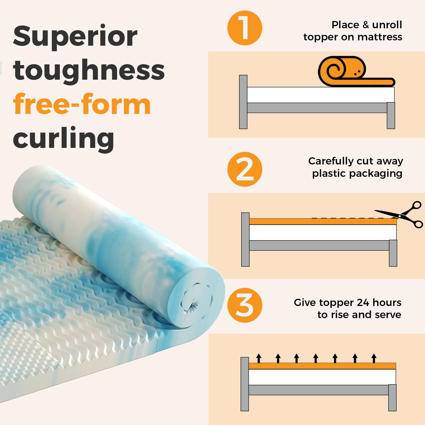 KMFurnila 4 Inch 5-Zone Cooling Gel Memory Foam Mattress Topper Full, Pressure Relief for Back & Hip Pain, Soft Reversible Pad for Dorm RV Camping, CertiPUR-US Certified, Blue