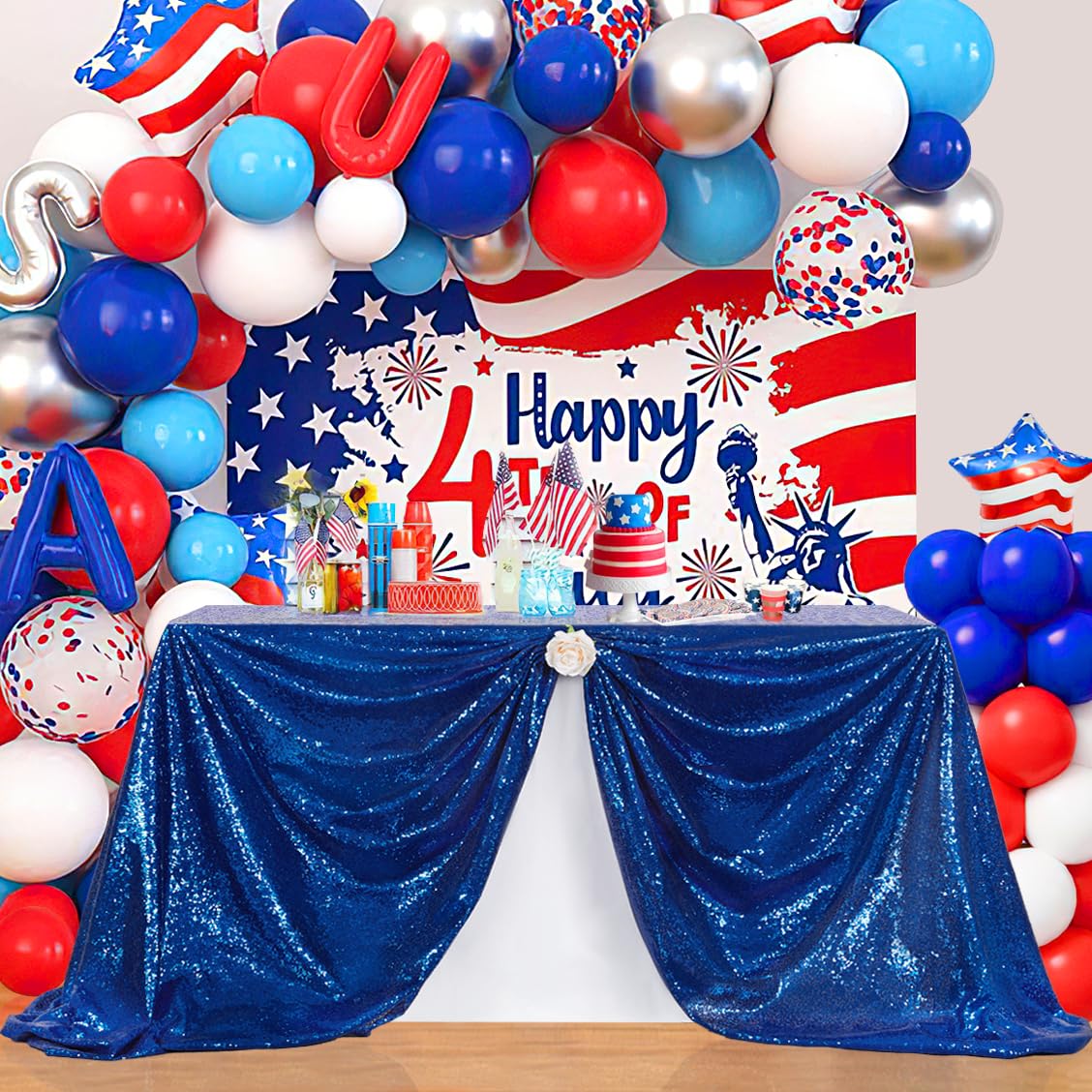 B-COOL Rectangle Tablecloth Blue Sequin Tablecloth Glitter Fabric 6ft Long Table Cloth for Wedding Party Dining Banquet Independence Day Tablecloths Decoration, 60x102 inch