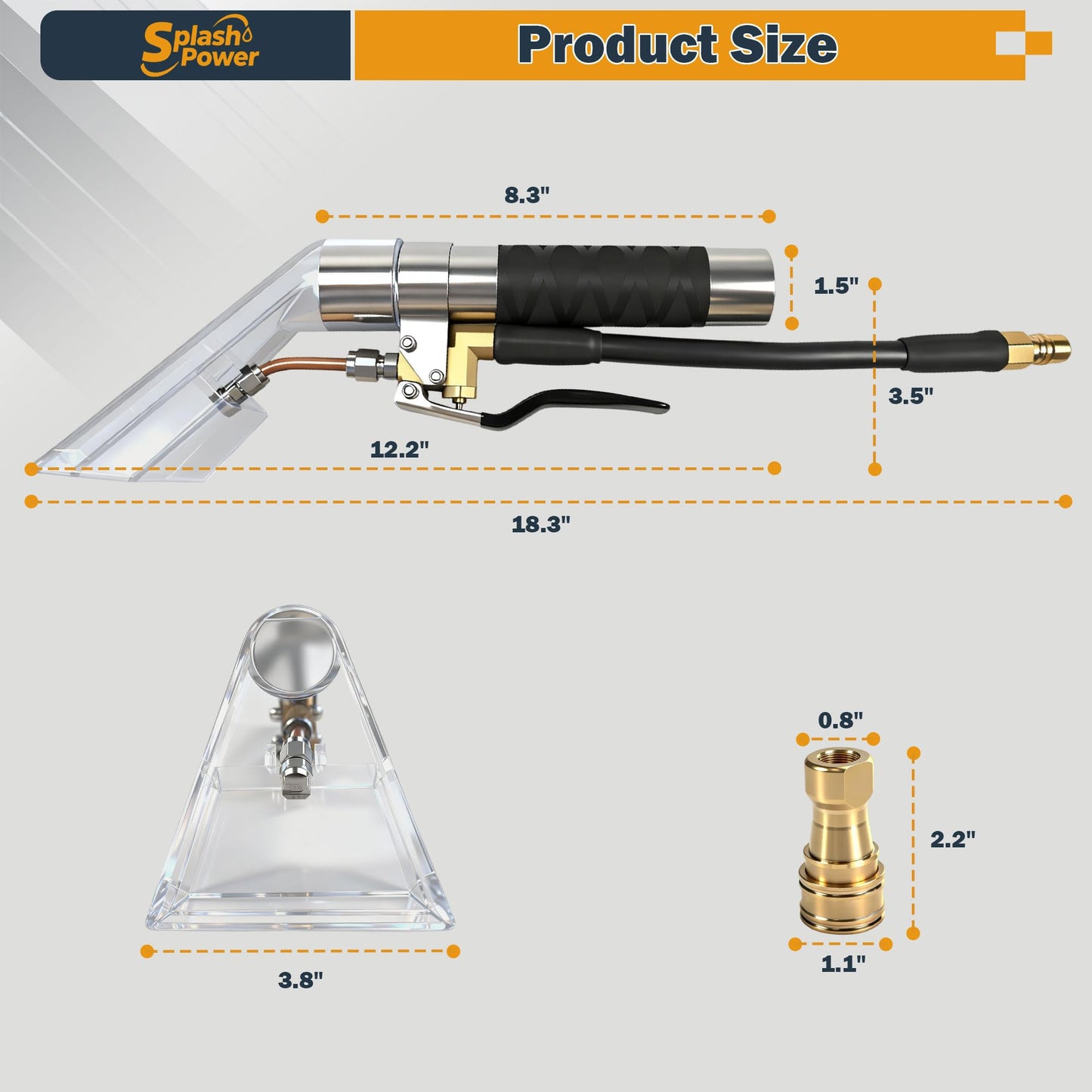 SplashPower Upholstery Extractor Tool with Clear Head, Carpet Extractor Wand for Auto Detailing & Upholstery Cleaning, High Pressure Hand Wand Compatible with Mytee & Portable Extractors