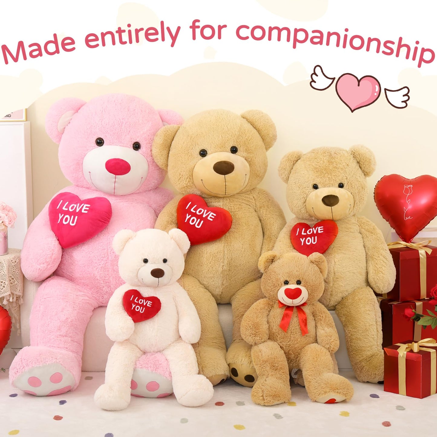 MaoGoLan Big Teddy Bear 4.3ft Stuffed Animal, I Love You Red Heart Giant Pink Teddy Bear Plush Toy, Large Stuffed Animal Gift for Girlfriend, Boyfriend, Kids