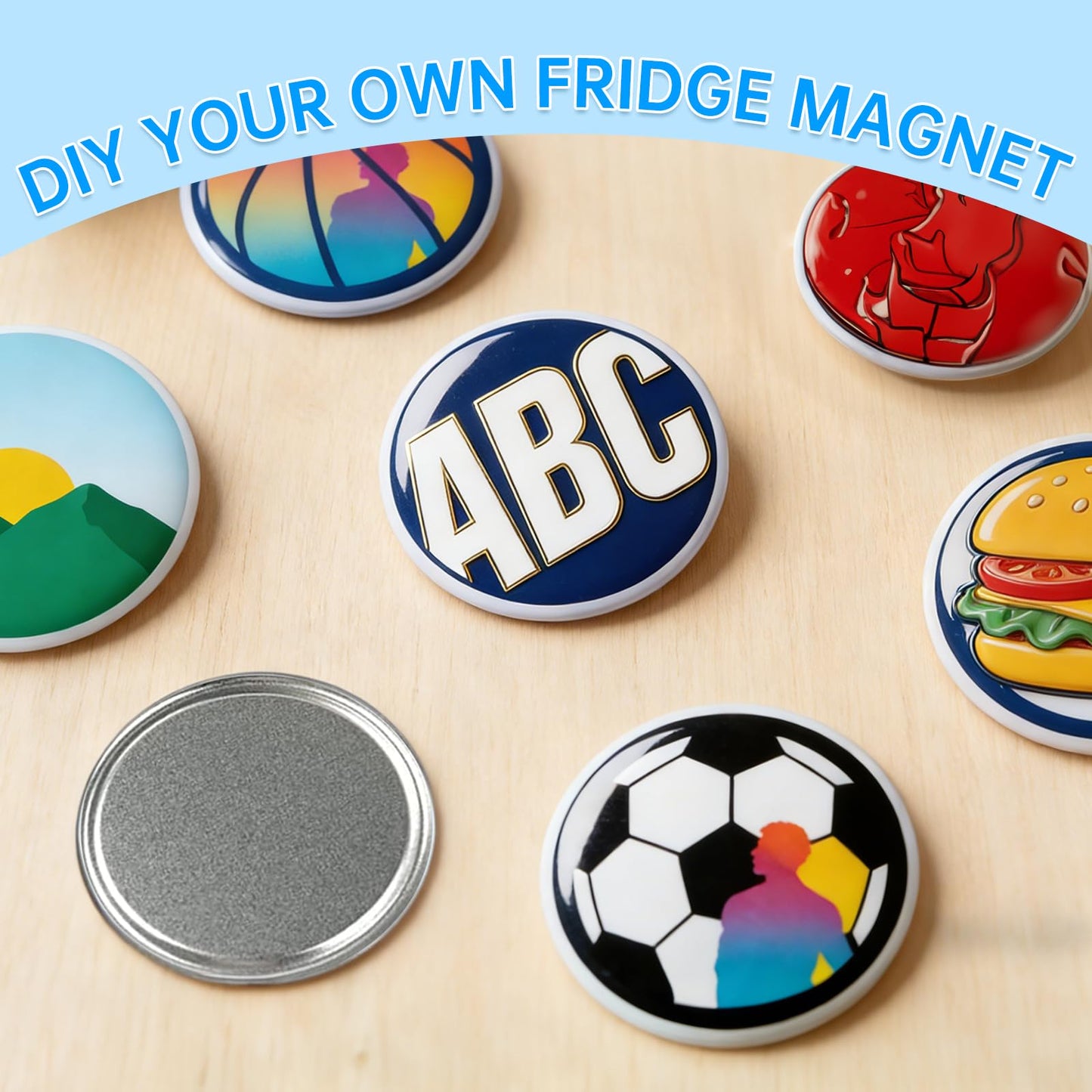 100 Sets Button Maker Supplies 58mm/2.25in,Button Parts for Fridge Magnet Button Maker Machine,Including Metal Cover, Metal Back Cover, Clear Film, Blank Paper, Soft Magnet