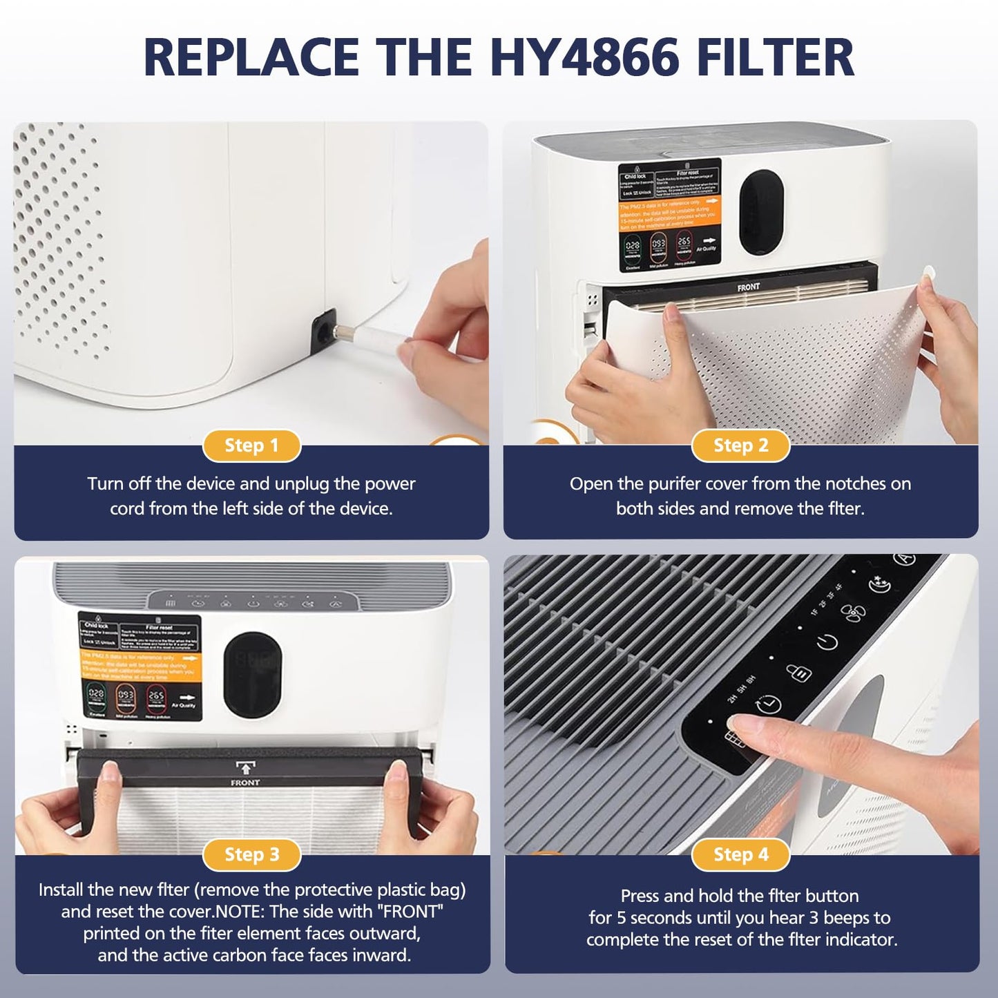 HY4866 Filters Compatible with MORENTO HY4866, WESTHEY HY4866, YIOU M1 Air Purifier, 3-in-1 H13 Ture HEPA Replacement Filters (Extra 4 Pre-filter) Enhanced Version for HY4866, 4 Pack