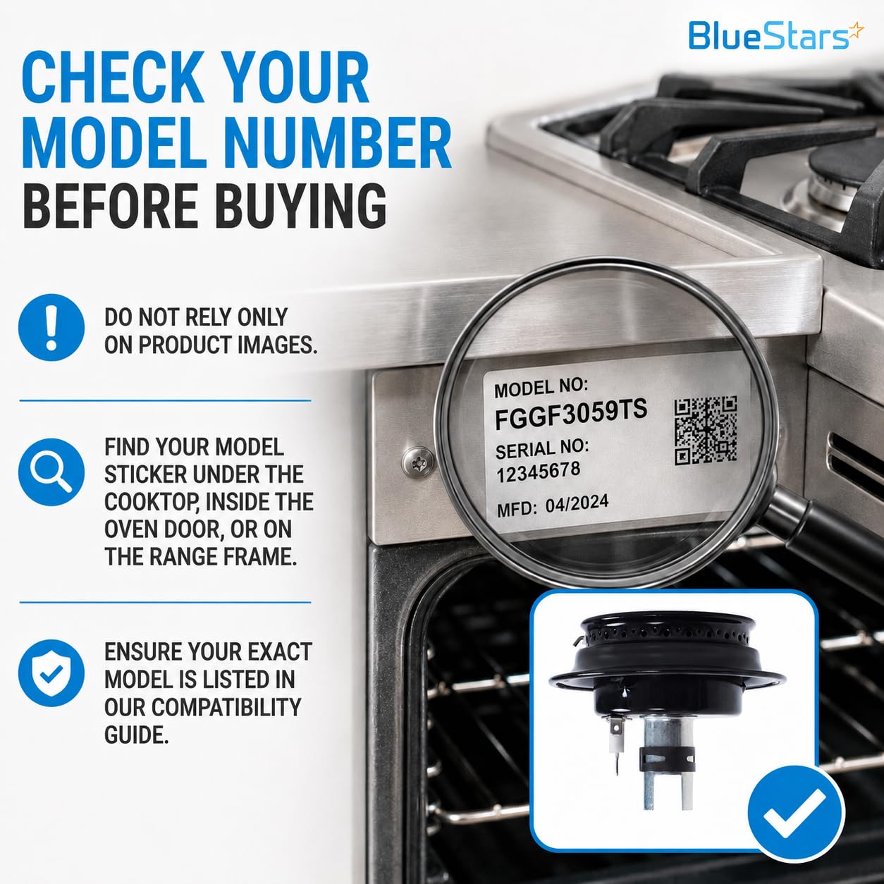 BlueStars Ultra Durable 3412D024-09 Gas Range Sealed Burner Head & Igniter Assembly Replacement – Compatible with Magic Chef & Maytag Ranges - Replaces 12500050 3412D018-09 - Pack of 4