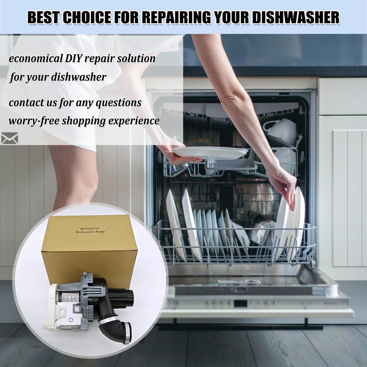 W11032770 Dishwasher Circulation Pump Motor Assembly, W10529163 Dishwasher Pump Motor Replacement Parts WPW10529163 W10885542 W10864037 W10816492
