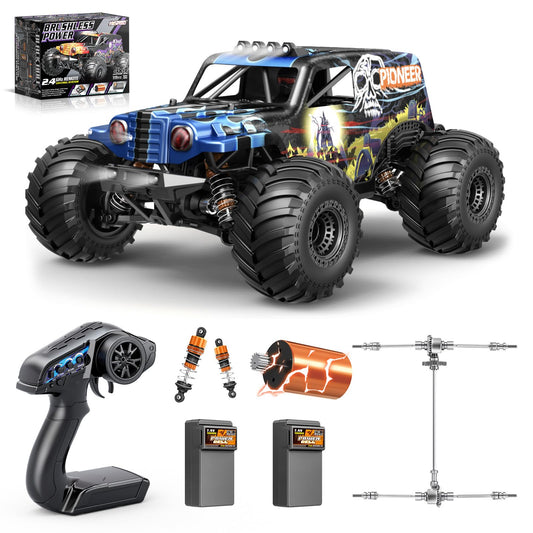 1/14 Brushless RC Cars for Adults, Max 42mph Oil Shock Absorber Electric 4WD High-Speed RC Car, Remote Control car for Adults RC Truck with Two 2S Lipo Batteries, Compatible with 3S Lipo
