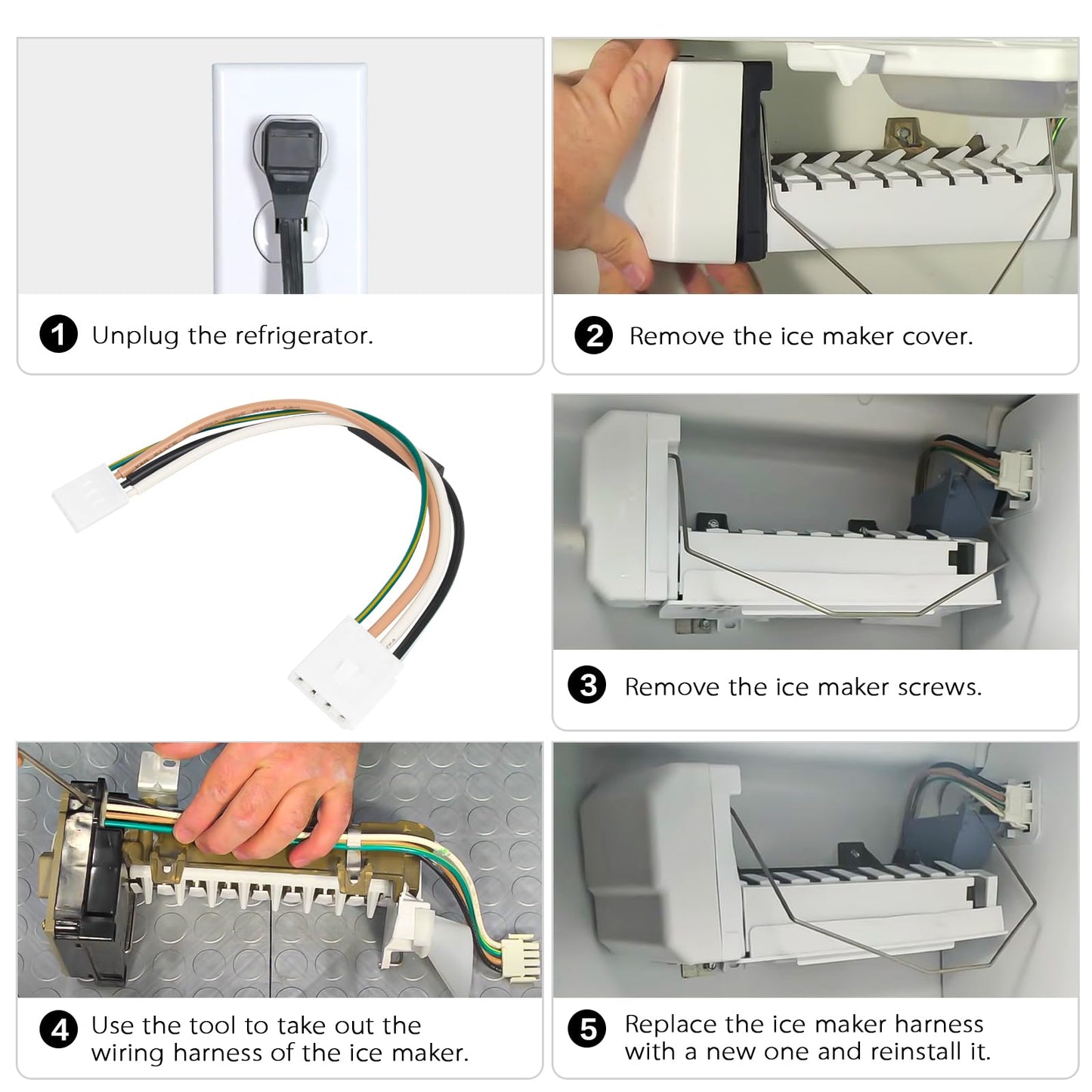 W10838084 Refrigerator Ice Maker Harness Wires for Whirlpool Refrigerator Harness Wire W10508644 WPW10838084