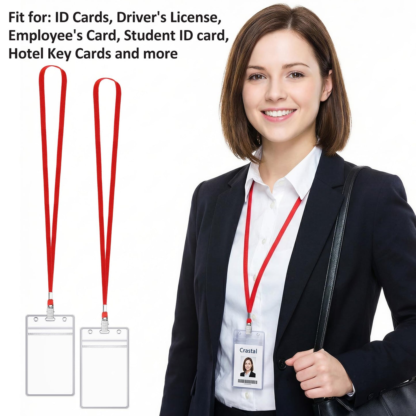 Marspark 300 Pcs ID Badge Holder with Lanyard Lanyards for ID Badges Resealable Flat Neck Name Tag with Clip Waterproof Plastic Clear Badges Bulk for School Office Supplies (Red)