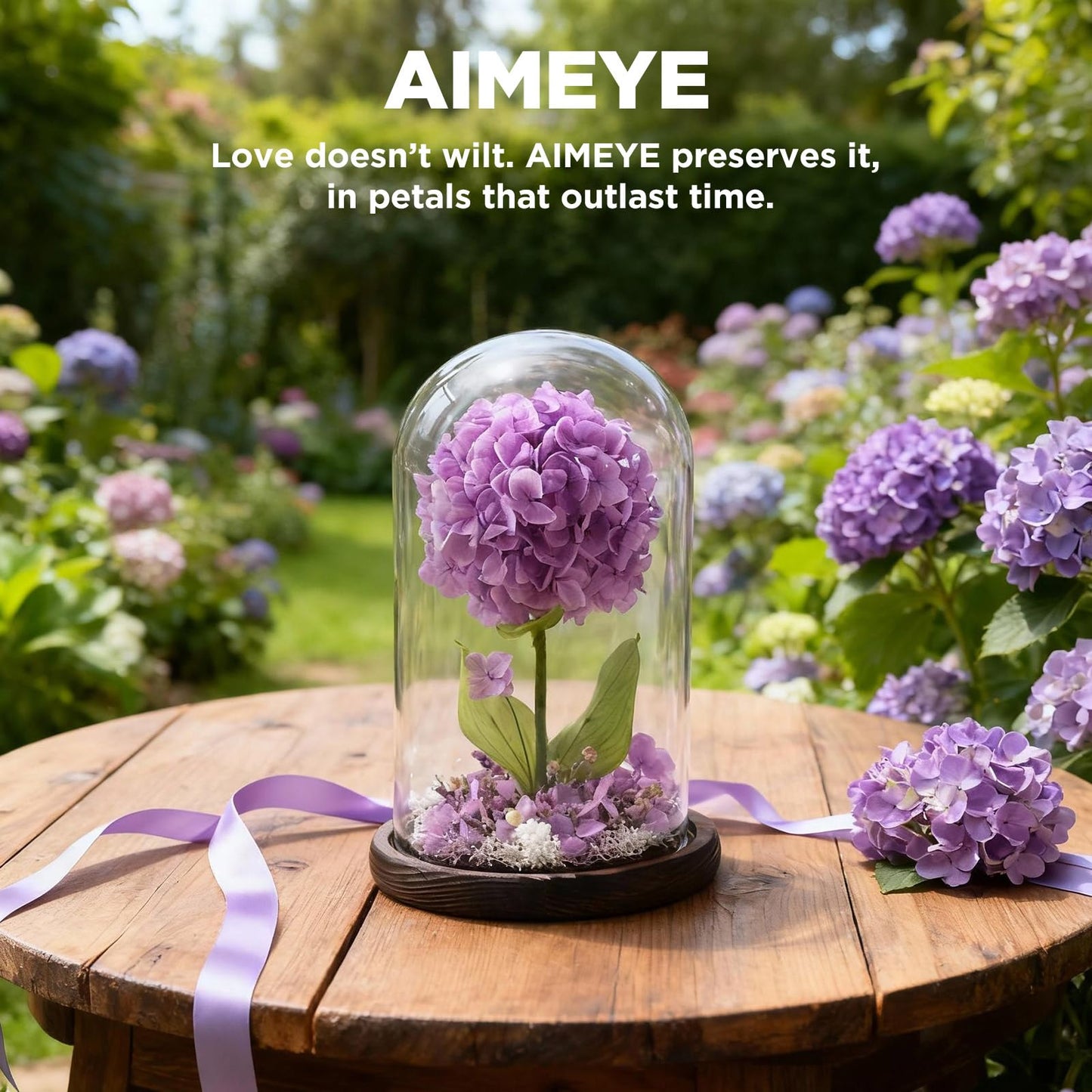 AIMEYE Forever Hydrangeas in Glass Dome,Forever Preserved Flowers Gifts Mothers Day Birthday for Grandma Women Mom Wife,Fresh Flowers for Delivery/Purple Hydrangea