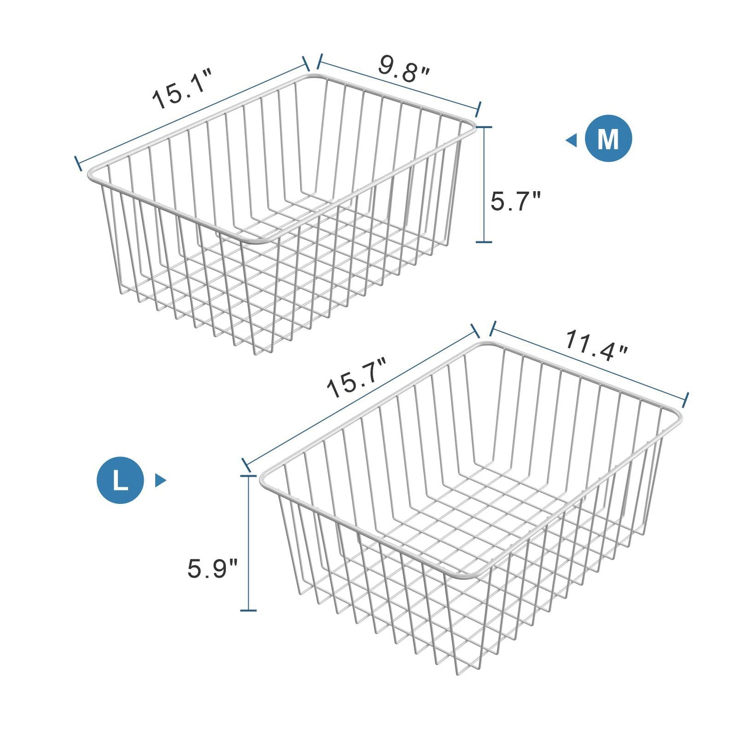 iSPECLE Freezer Organizer Bins - 4 Pack Upright Freezer Baskets for 17/21 Cu.Ft Stand Up Freezer, Wire Storage for Reach-In Freezer, Slide-Out Access, Prevents Items Falling, 2 Large 2 Medium, White