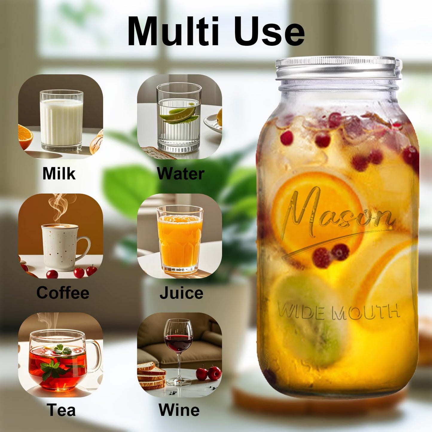 Galssmagic 64 oz Mason Jar Wide Mouth,3 Pack Large Half Gallon Mason Jars with Airtight Lid,Big Glass Jars for Canning,Pickling,Fermenting,Storing