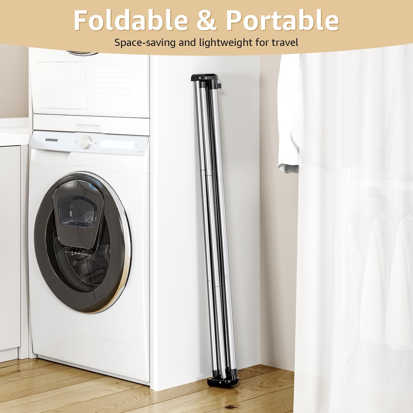 Clothes Drying Rack, Foldable Drying Rack Clothing, Stainless Steel Laundry Rack, Free-Standing, Indoor Outdoor Use with Travel Friendly Design, Collapsible for Home, Camping, Theater, RV Use, Black
