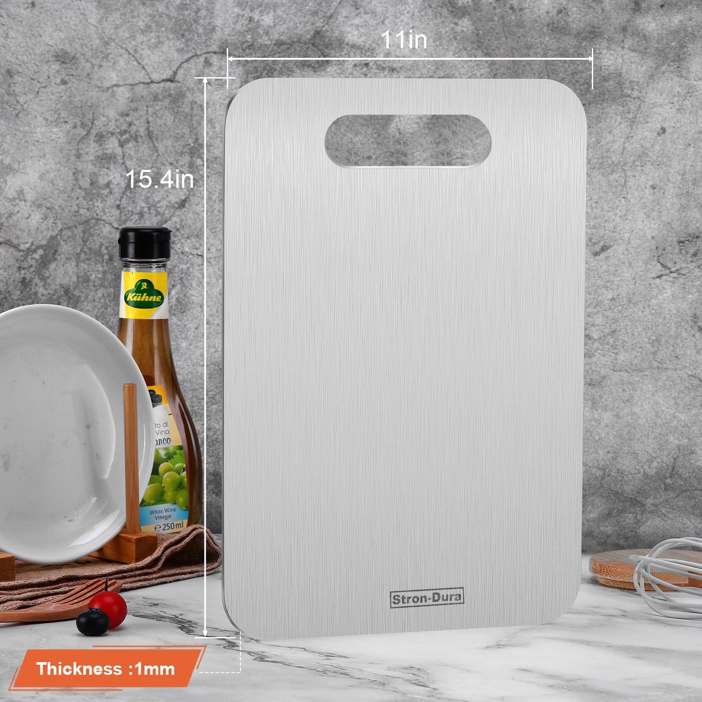 Stron-Dura Cutting Board, Stainless Steel Cutting Board, Foodgrade Cutting Boards for Kitchen, Titanium Cutting Board for Meat,Fruit, Vegetables, Double Side Use, Odor free, L, 15" *11"