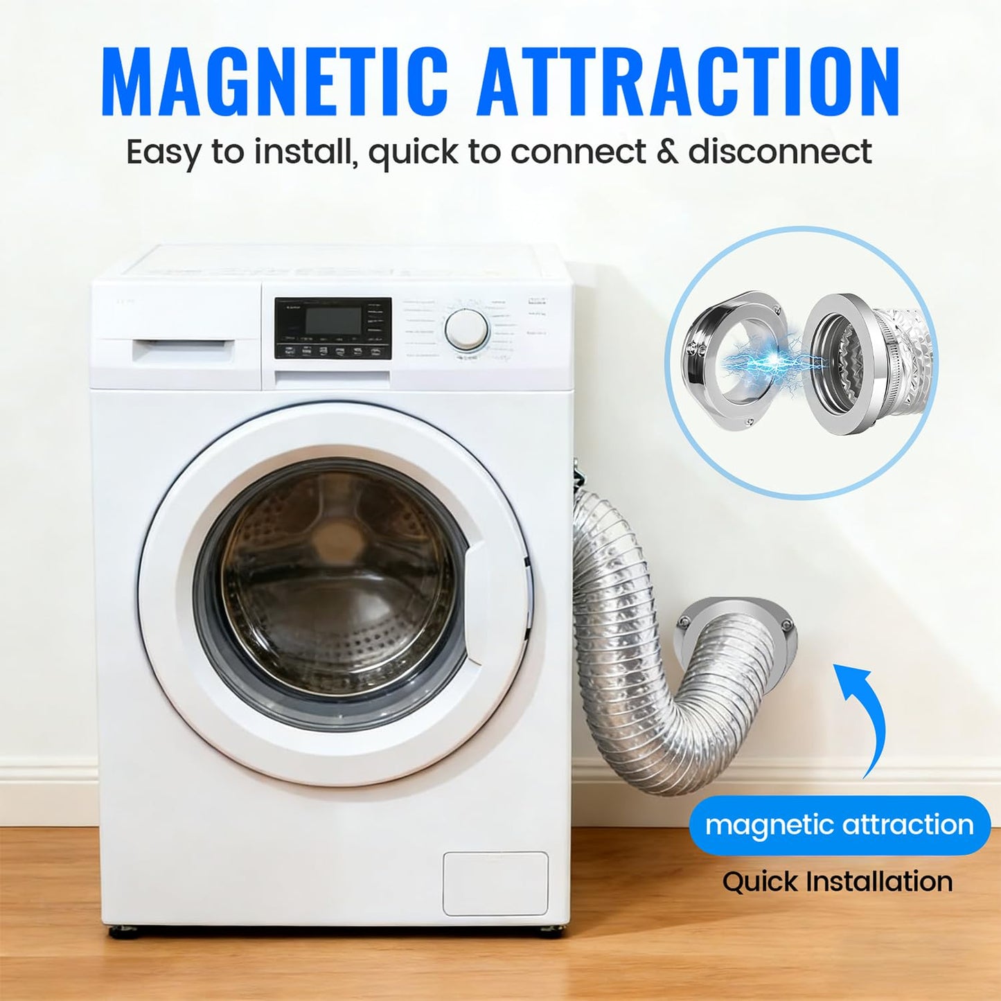 Anitonaia DV180 Magnetic Dryer Vent Coupling, Airtight Seal Magntic Drver Vent Connector Kit, Including 6-Ply Aluminum Dryer Hose and 2 Clamps, Easy to Clean Quick Connector