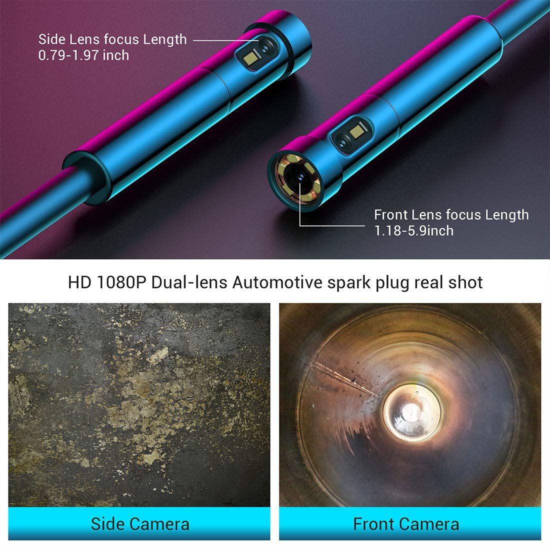 0.197inch Dual Lens Wireless Endoscope Camera, NIDAGE 5.0mm Ultra-Slim Automotive Inspection Camera with 7 LEDs, 1080P Dual Lens Borescope Waterproof for Android & iOS Smartphone Tablet(5FT)