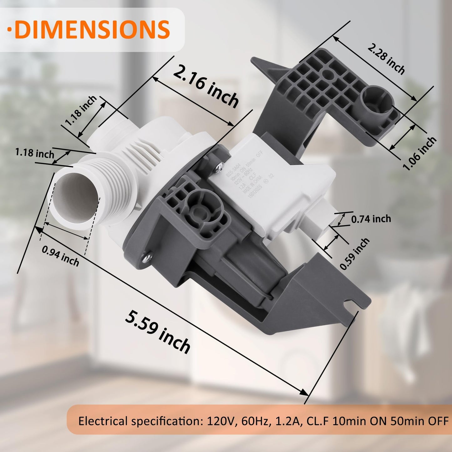 W11396717 W11263349 Washer Drain Pump Replaces AP6974116 W11263349 4960510 PS12731177 EAP12731177 Fit for May-tag Whirl-pool Ken-more Washer