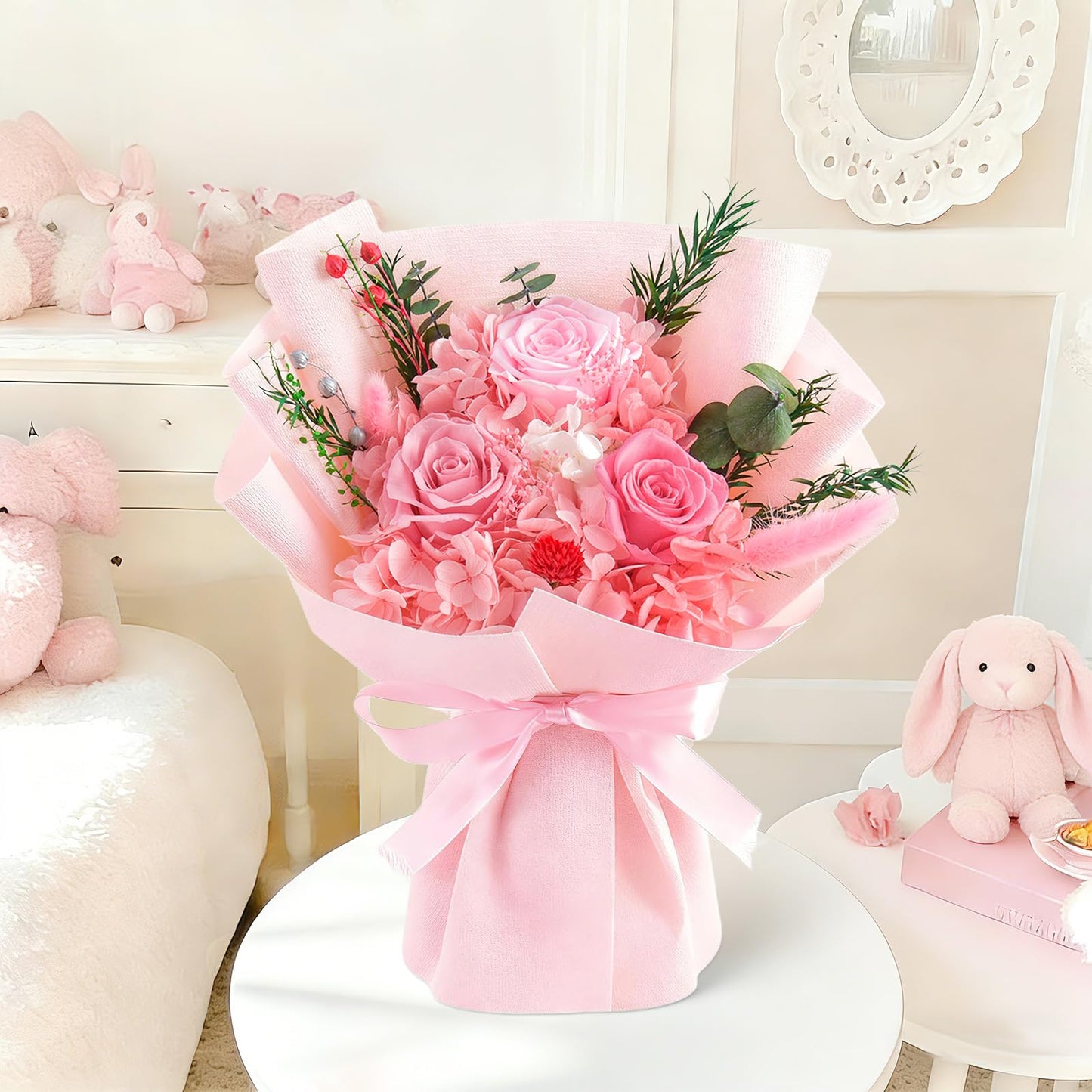 Gnifot Preserved Flowers Bouquet, Flowers for Delivery,Handmade Pink Rose Bouquets Lasting 3-5 Years, Luxury Gift Box,Birthday Flowers Gifts for Women Mom Grandma Wife Friends