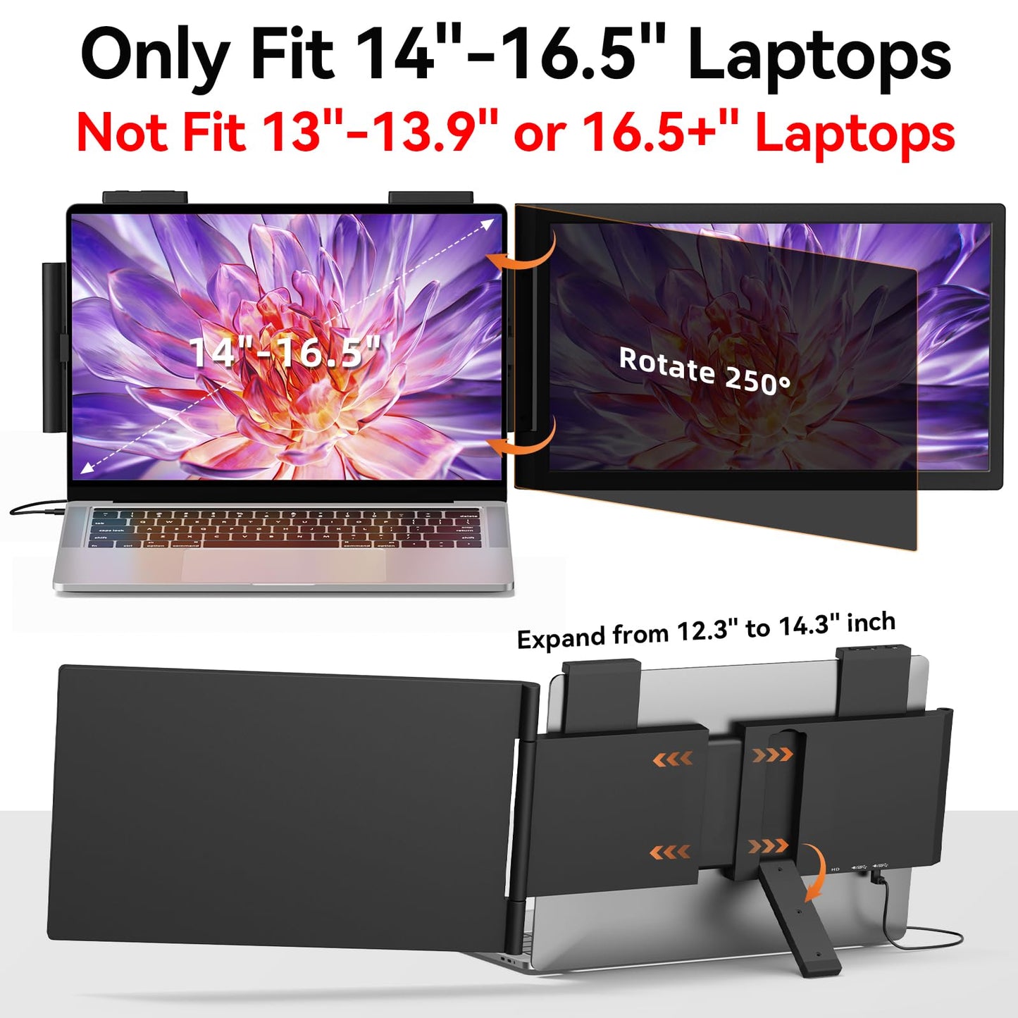 MAGICRAVEN Laptop Screen Extender, 14" 1080P IPS Portable Monitor Travel Monitor for 14-16.5" Laptops with USB-C/HDMI Port, Plug and Play Attachment Screen for Windows/Mac/Android/Switch/PS5/Xbox