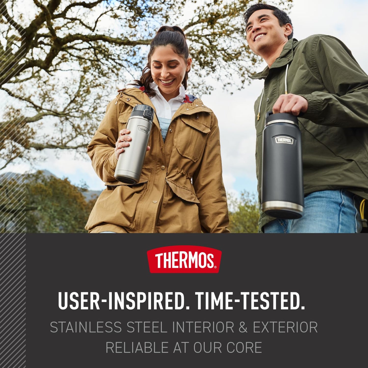 THERMOS ICON SERIES Stainless Steel Water Bottle with Spout - 24 Ounce, Sandstone - Vacuum Insulated Water Bottle with Lid