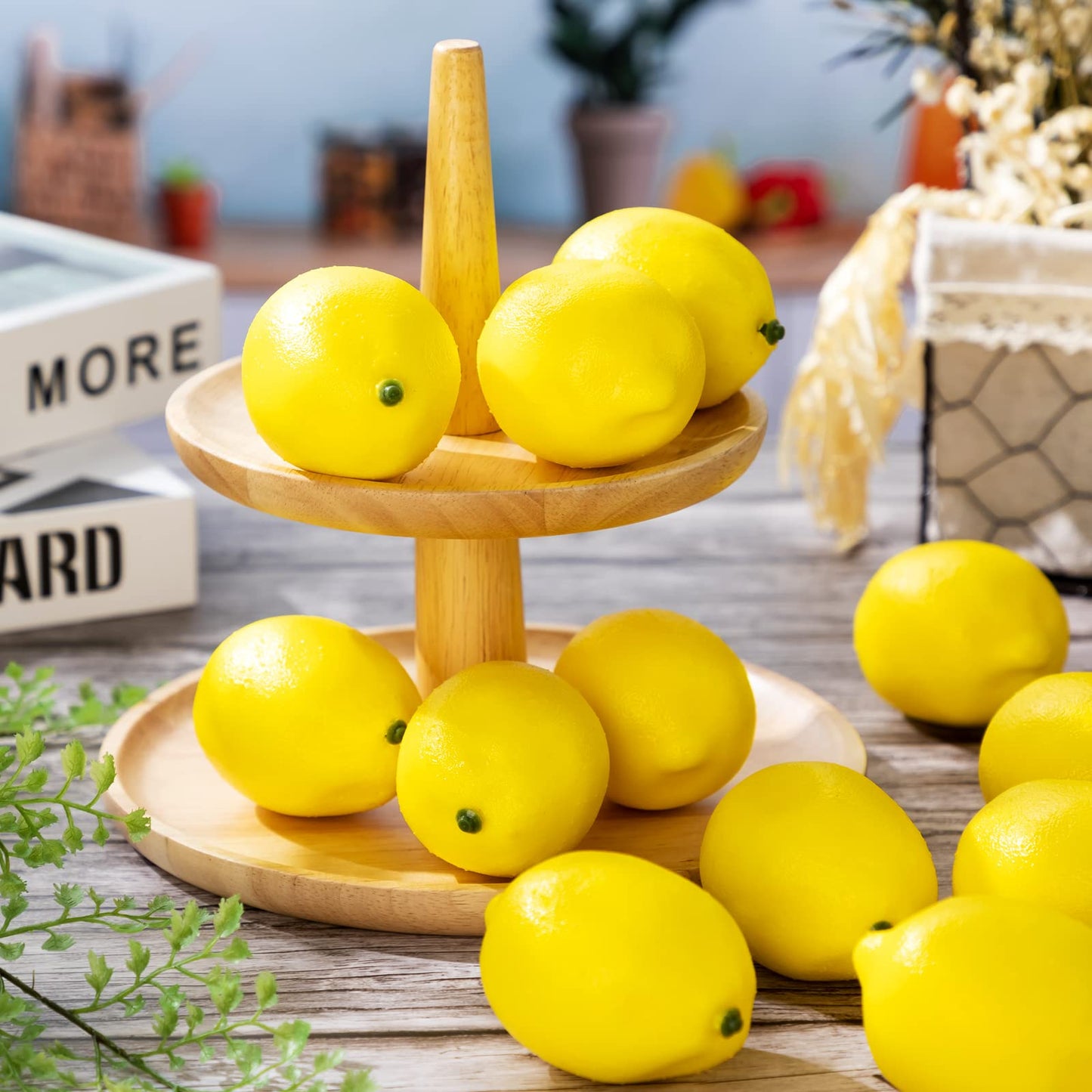 Cindeer Summer Fake Lemon Fake Fruit Faux Yellow Lemon Decor Lifelike Simulation Artificial Fruit for Party Table Kitchen Vase Filler Wreath Garland Photography Decoration(3.1 x 2.1 Inch,60 Pcs)