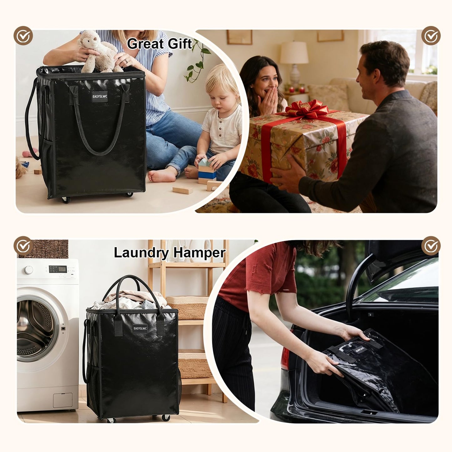 Reusable Hauler Rolling Tote Bag, Collapsible Portable Shopping Cart with Wheels for Groceries, Apartments Laundry, Organization , Heavy Duty Utility Tote, Basket with Wheels, Travel and Moving, 75lbs