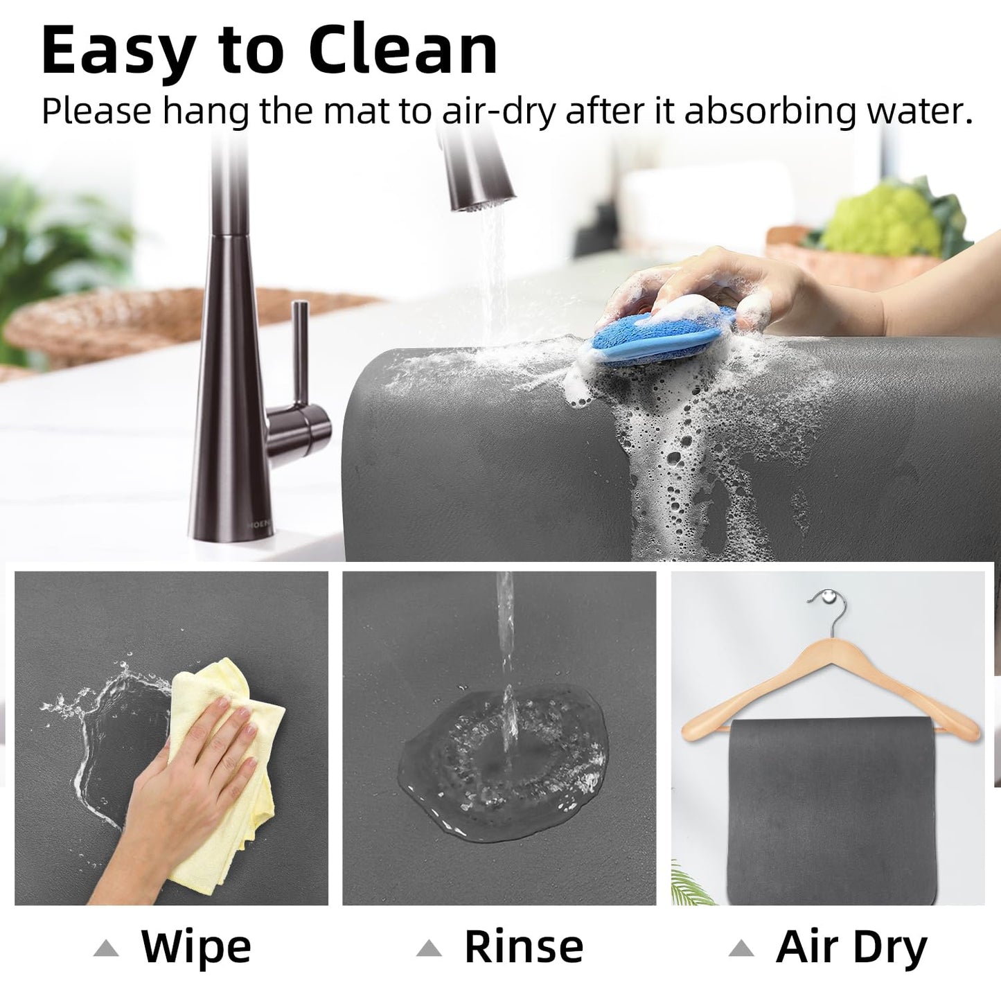 LOPNUR Kitchen Dish Drying Mat, 31.5"x17" Extra Large Dish Drying Mats for Kitchen Counter, Diatomite Coffee Mat, Super Absorbent Dish Drying Pad, Heat Resistant Mat with Anti-slip Rubber Backed, Grey