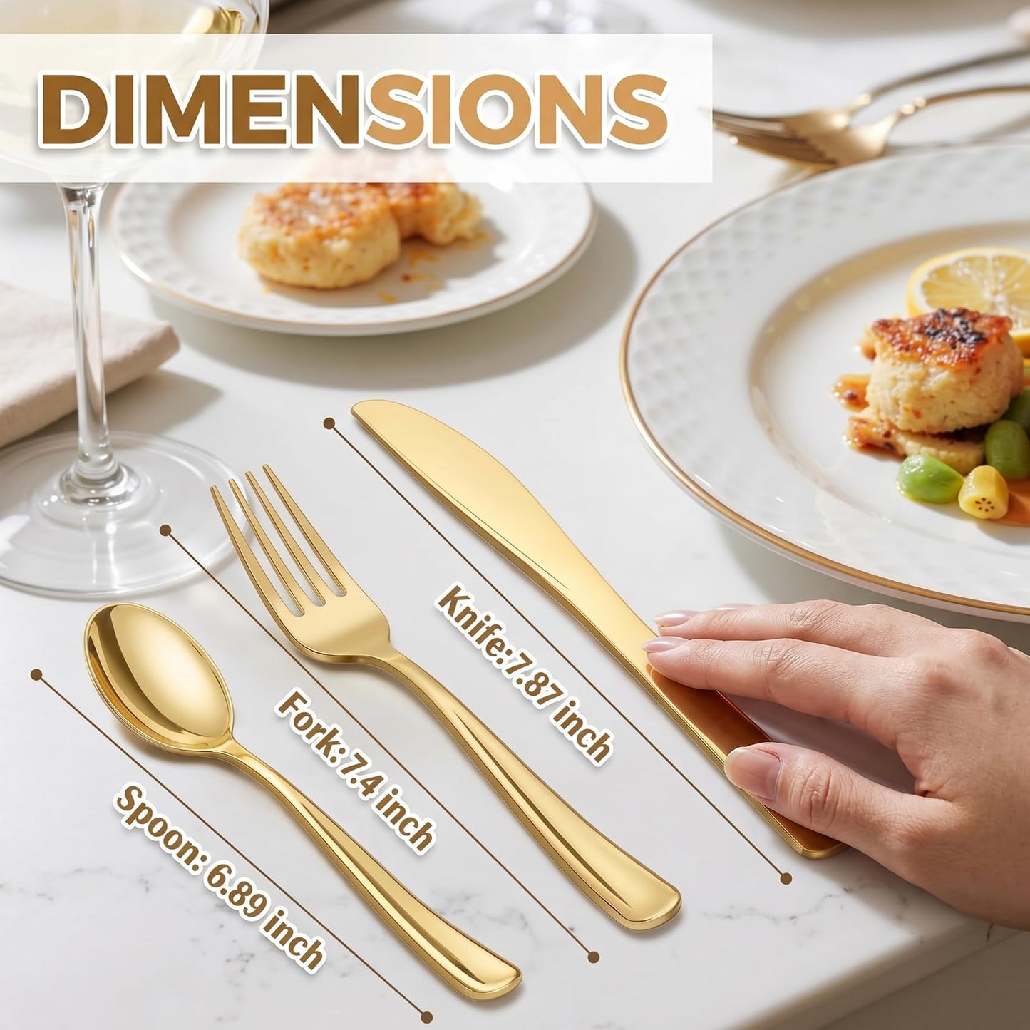 WDF 180 Pieces Disposable Plastic Gold Silverware Cutlery - Disposable Flatware Set 60 Forks, 60 Knives and 60 Spoons - Heavy Duty Gold Plastic Cutlery - Utensils for Baby Shower Wedding Spring