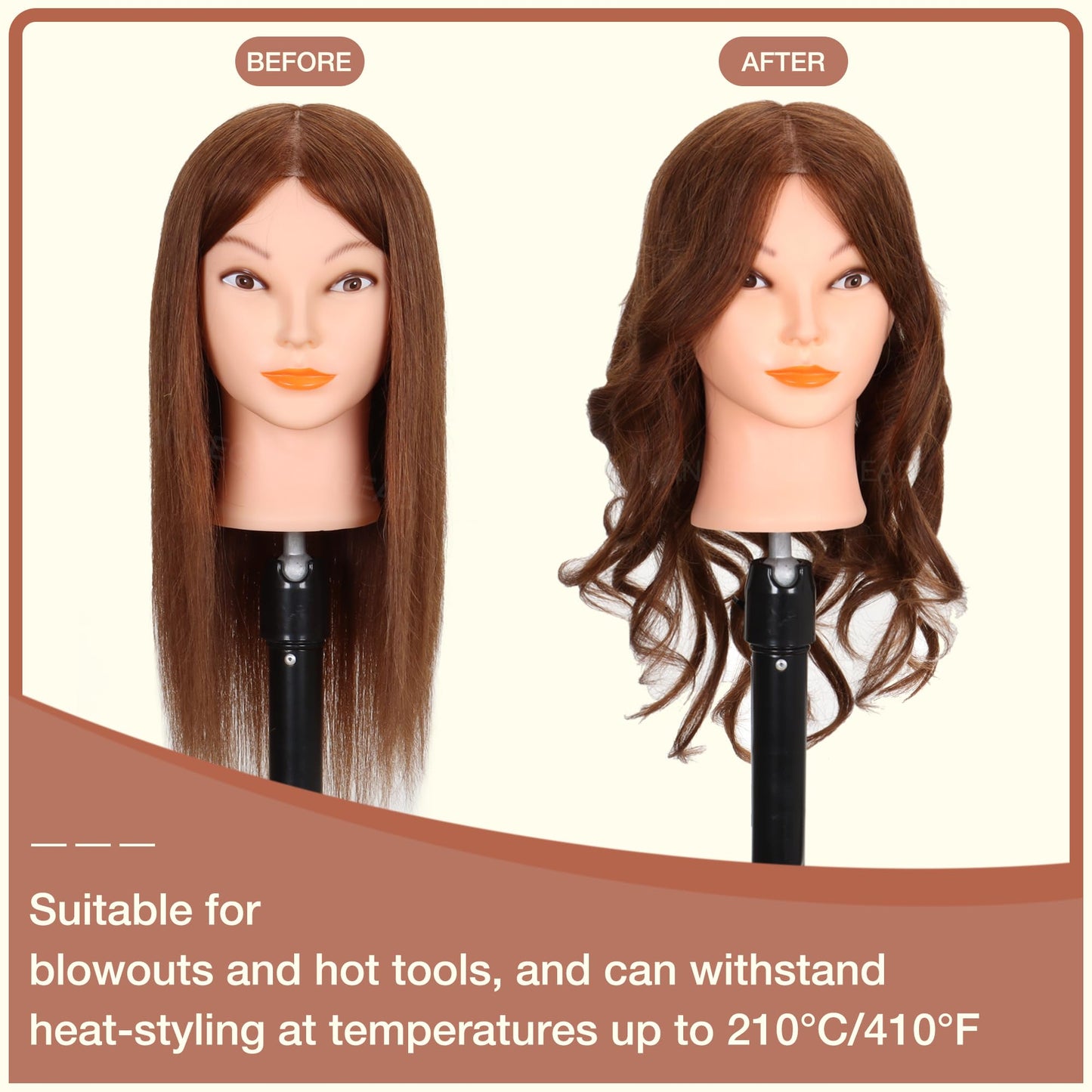 Mannequin Head with Human Hair - 20-22" Cosmetology Mannequin Head with 100% Real Human Hair for Braiding Practice Cutting - Manikin Head with Human Hair for Hairdresser (Brown)