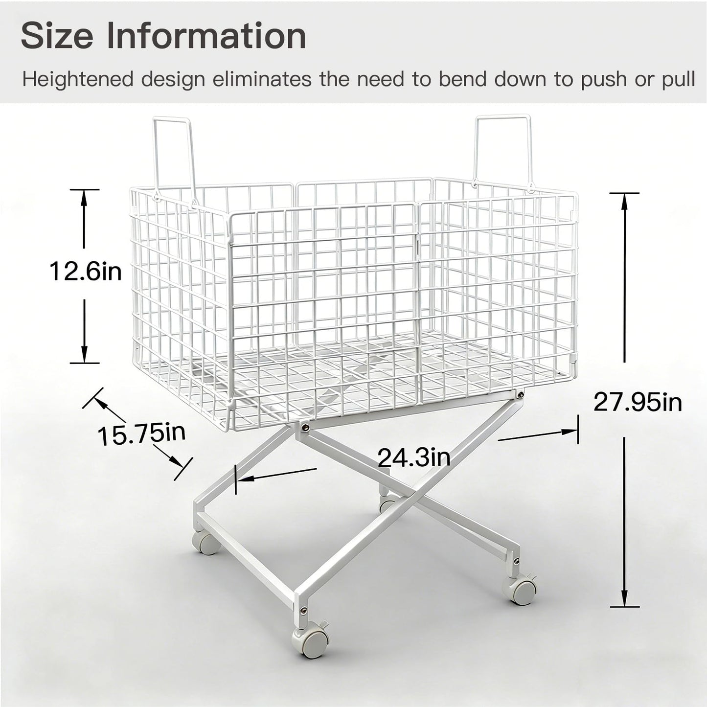 Rolling Laundry Basket with Wheels - 27" Elevated Wire Laundry Hamper, 80L Sturdy Metal Laundry Cart, 10-Min 8-Screw Assembly, Ergonomic No-Bending Mobile Clothes Bin for Laundry Room (White)